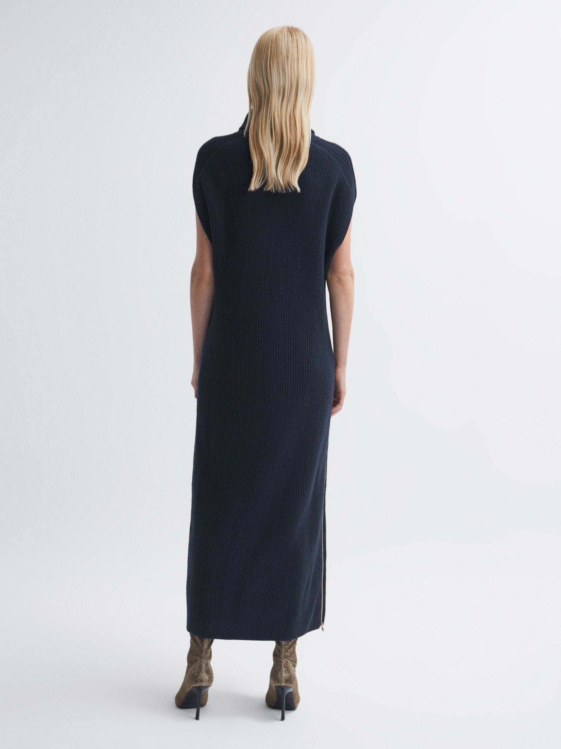 Florere Knitted Roll Neck Midi Dress in Navy - Image 5 of 6