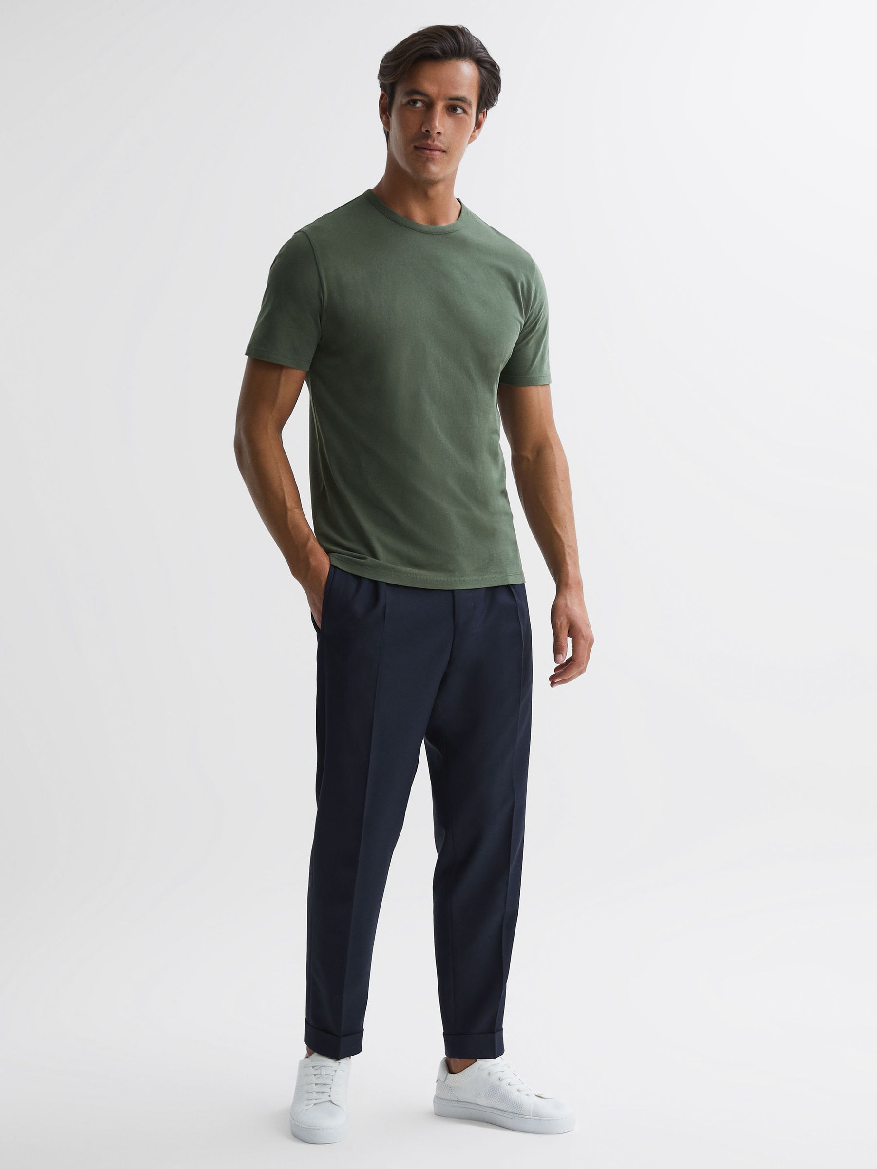Cotton Crew Neck T-Shirt in Ivy Green - Image 3 of 5