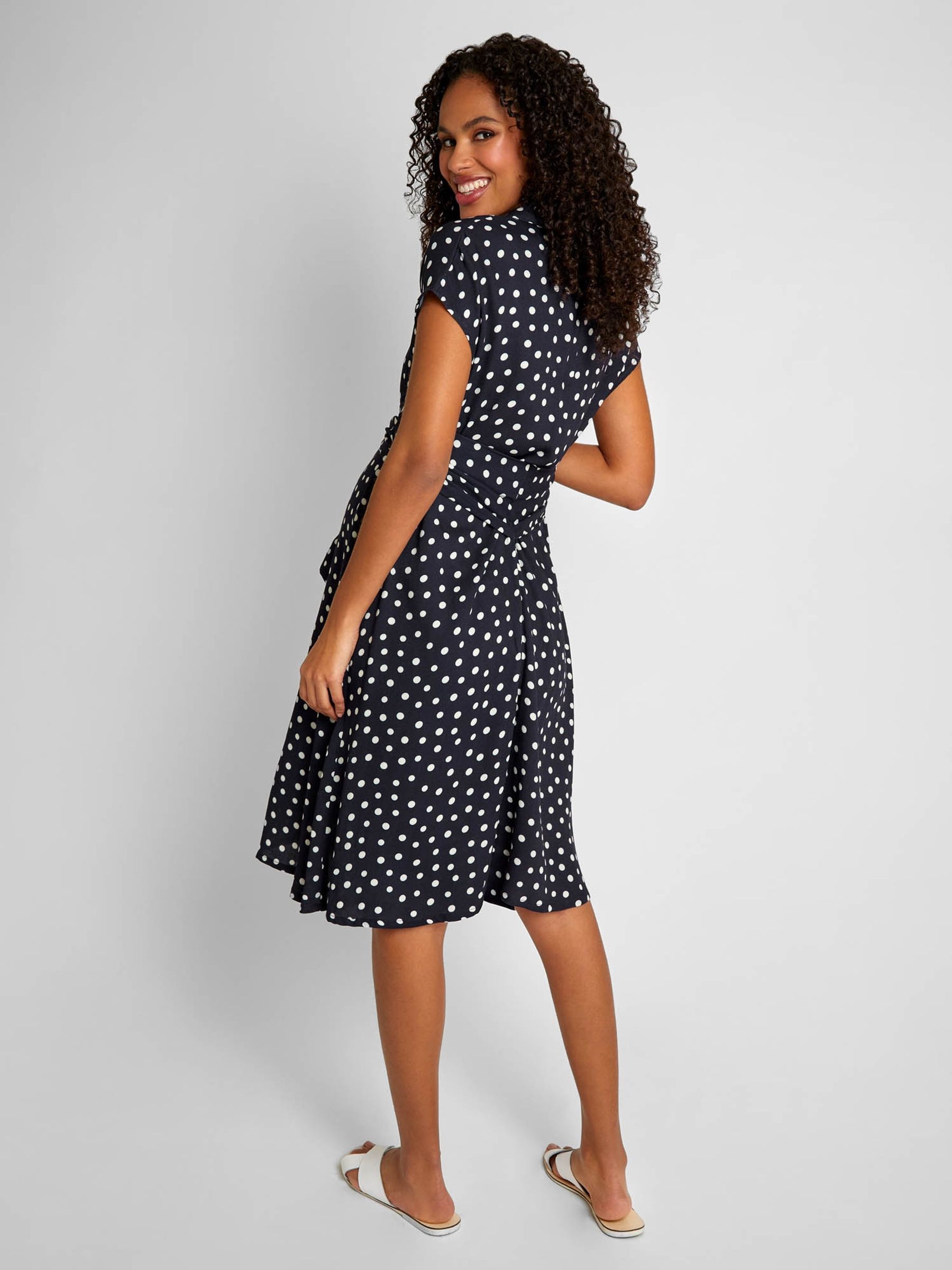 Navy Blue & White Spot Maternity Shirt Dress With Tie - Image 2 of 4