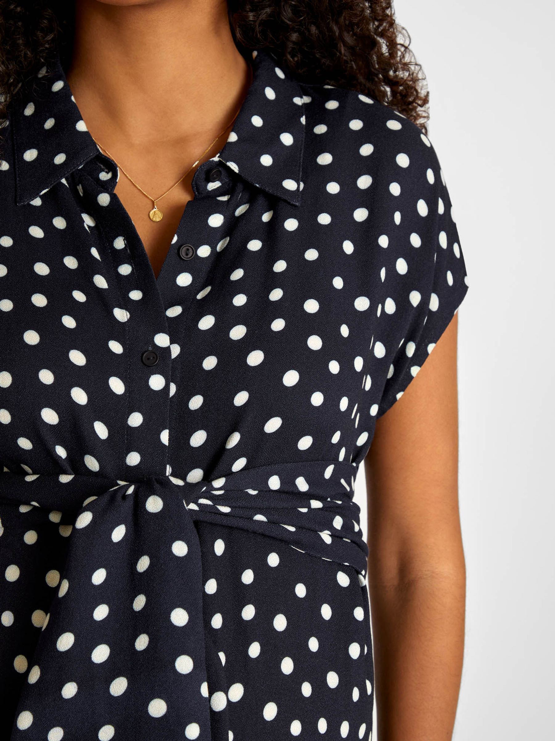 Navy Blue & White Spot Maternity Shirt Dress With Tie - Image 3 of 4