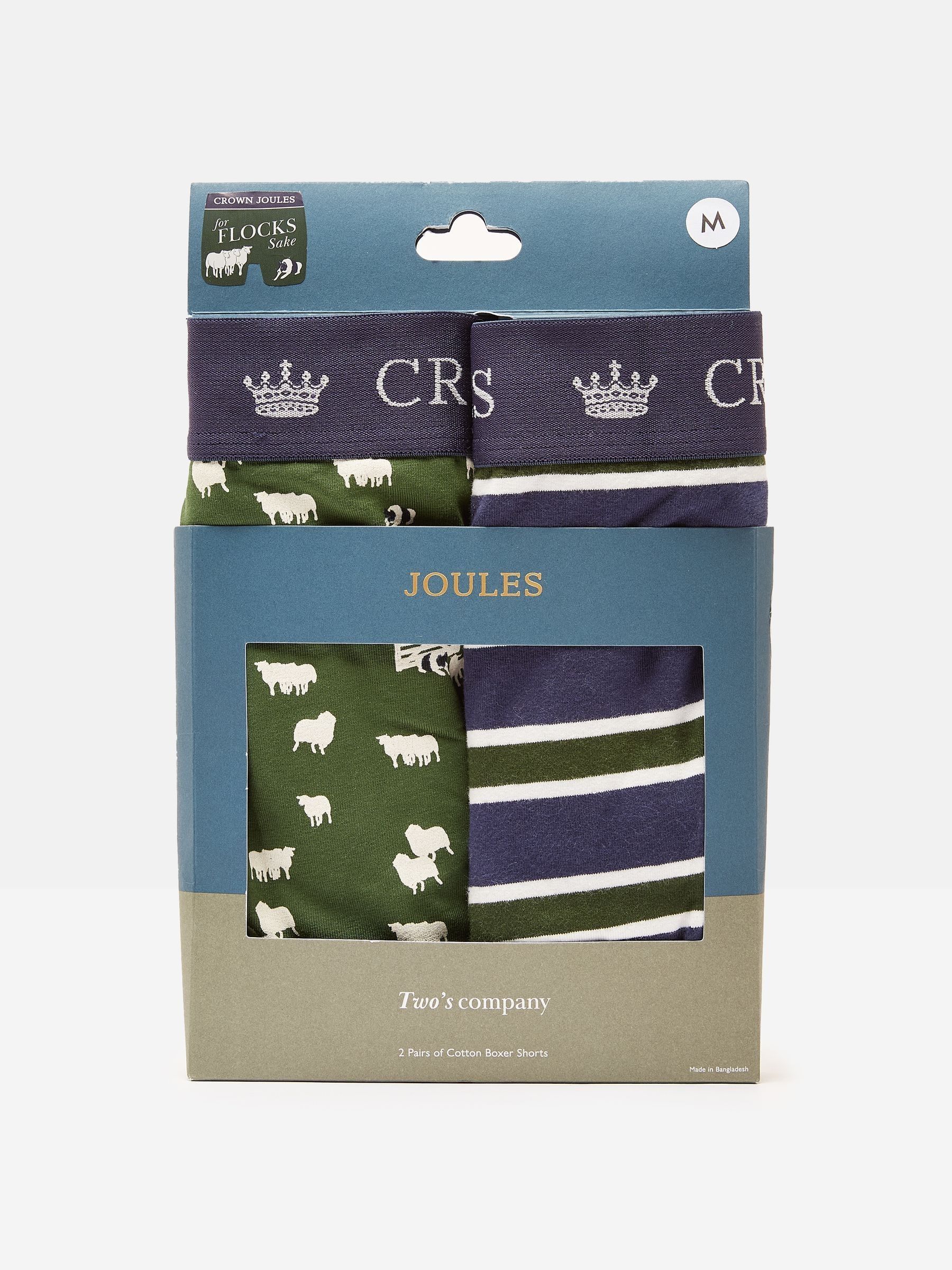 Crown Joules Green/Navy Pack of Two Cotton Boxers - Image 1 of 4
