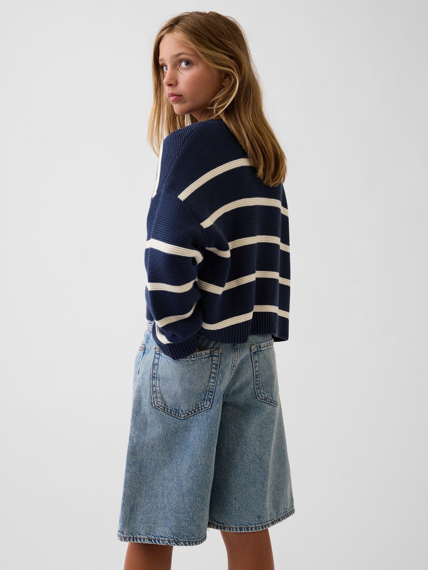 Navy Stripe Oversized Boxy Cardigan - Image 2 of 6
