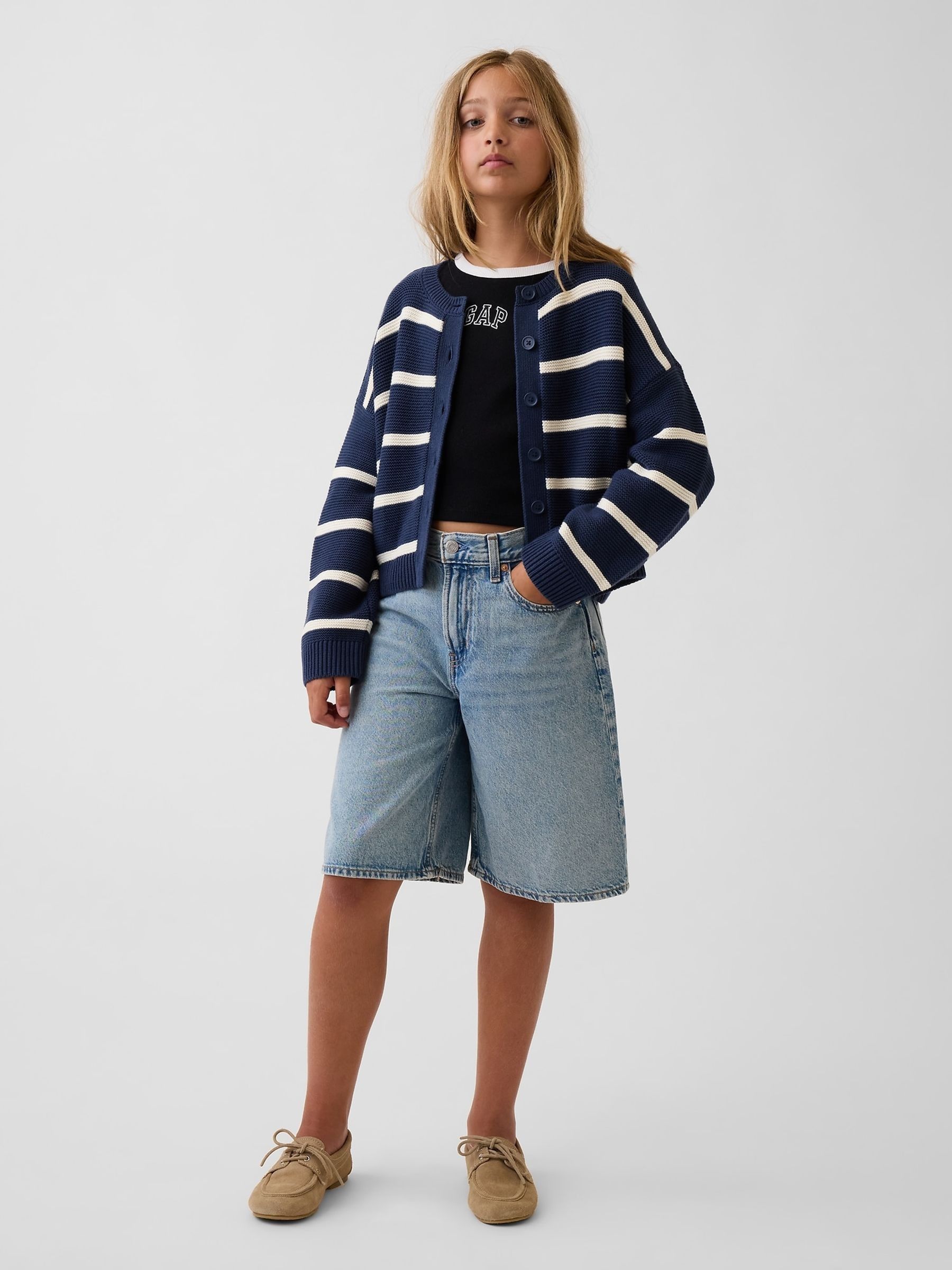 Navy Stripe Oversized Boxy Cardigan - Image 3 of 6