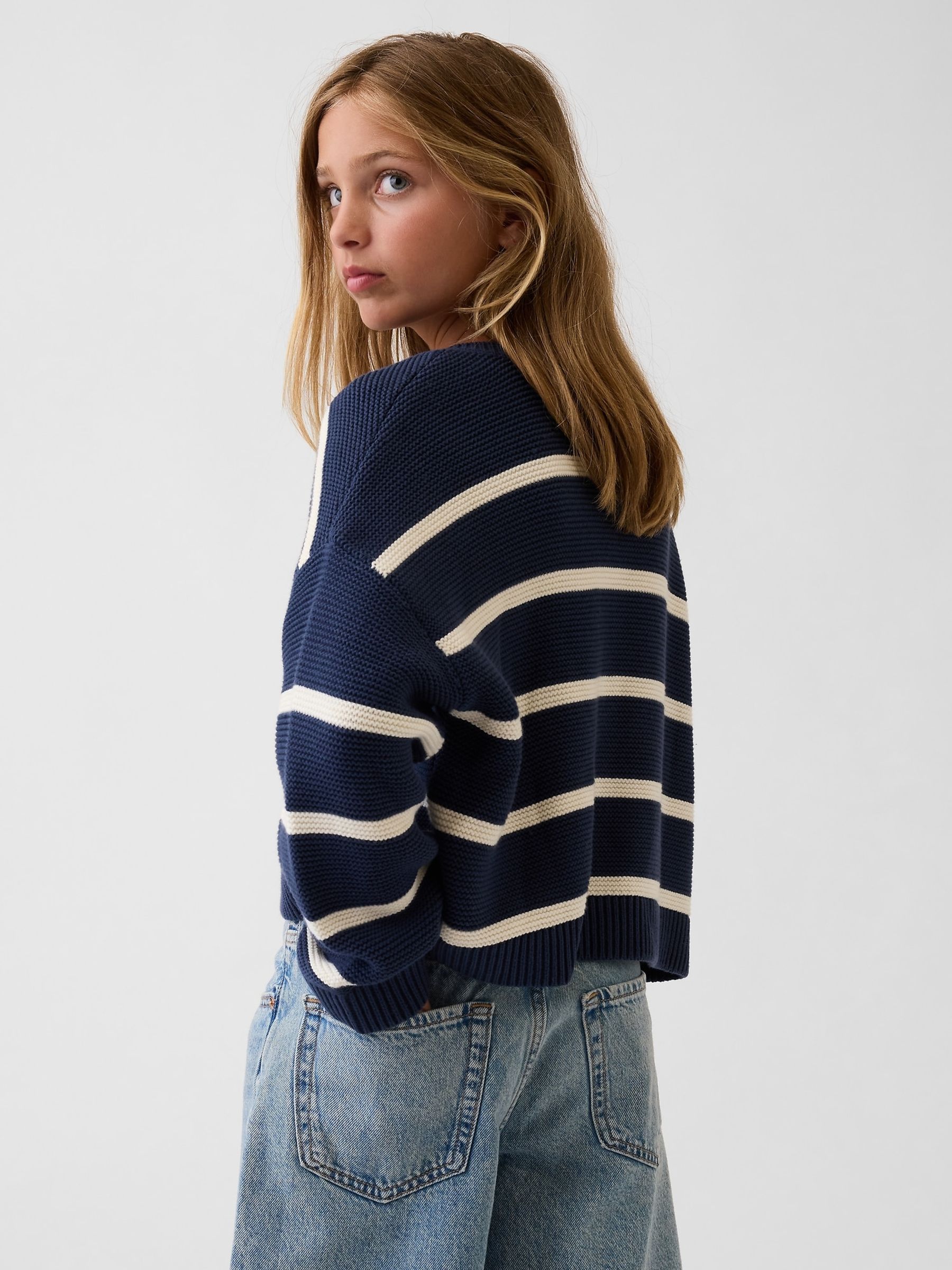 Navy Stripe Oversized Boxy Cardigan - Image 4 of 6