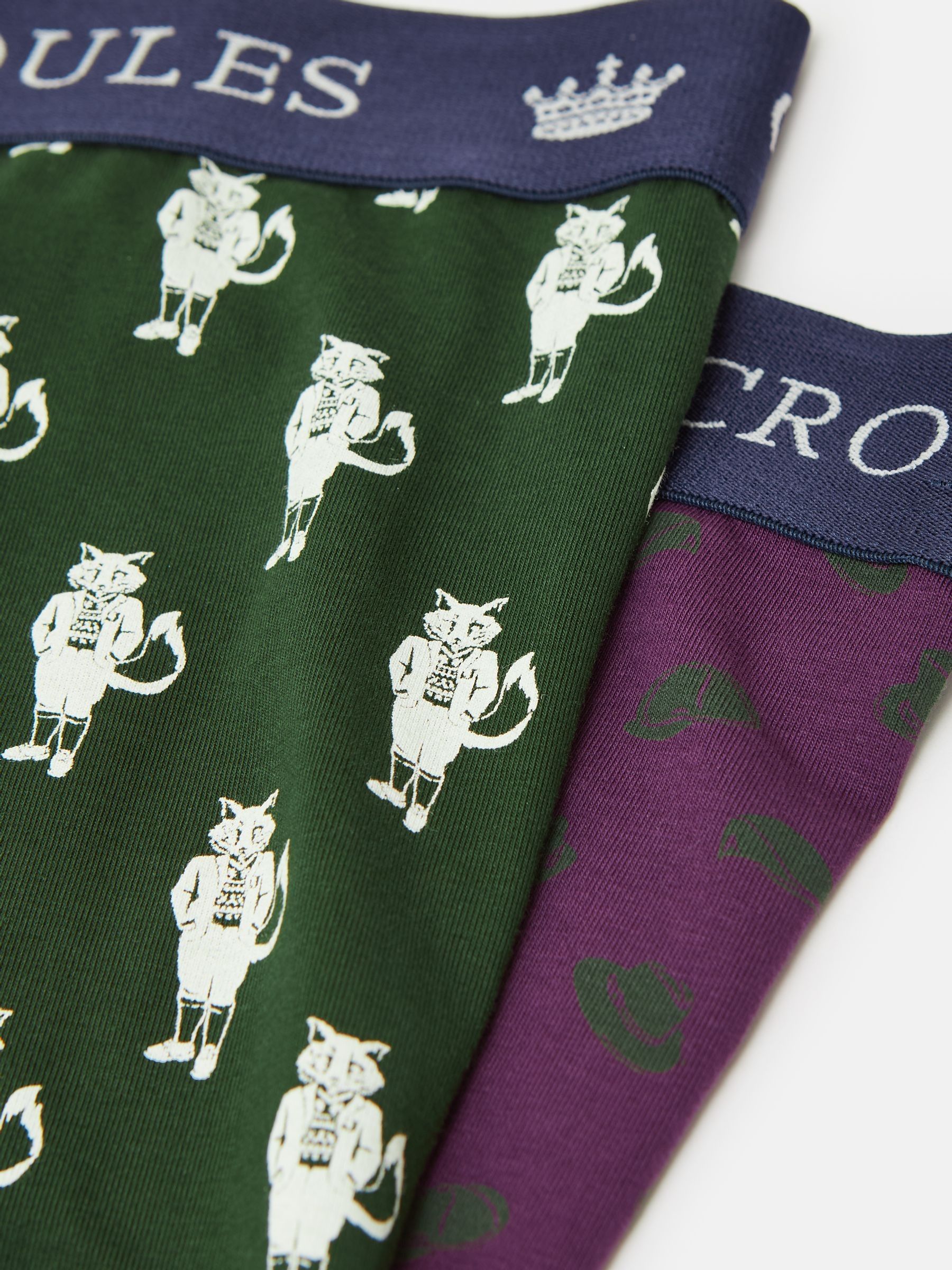 Crown Joules Purple/Green Pack of Two Cotton Boxers - Image 4 of 4