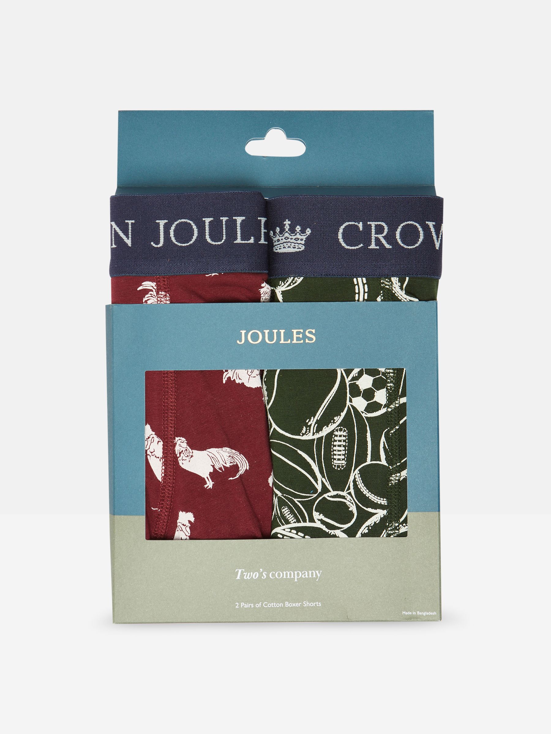 Crown Joules Red/Green Pack of Two Cotton Boxers - Image 1 of 4