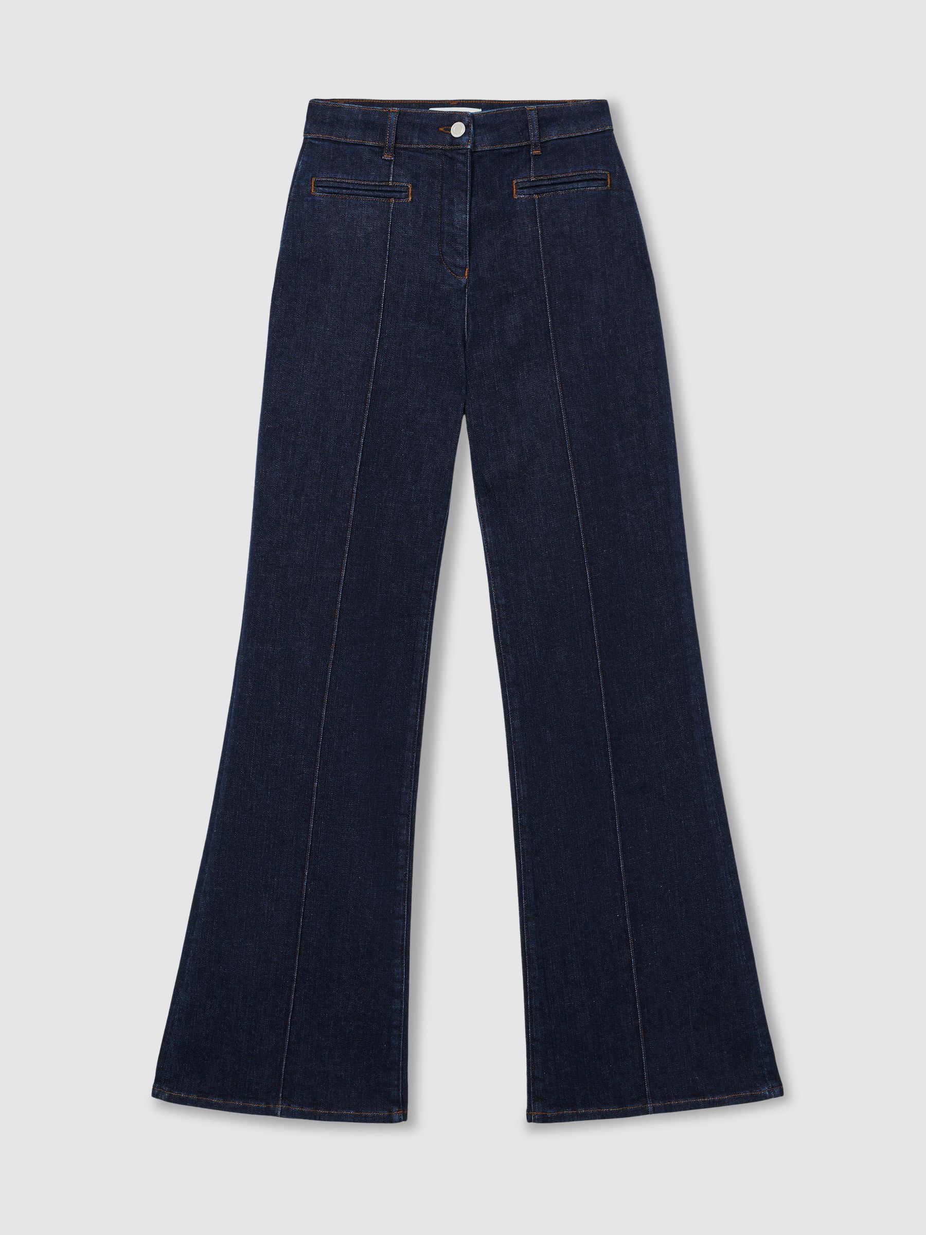 Petite Pintuck-Detail Flared Jeans in Dark Blue - Image 2 of 7