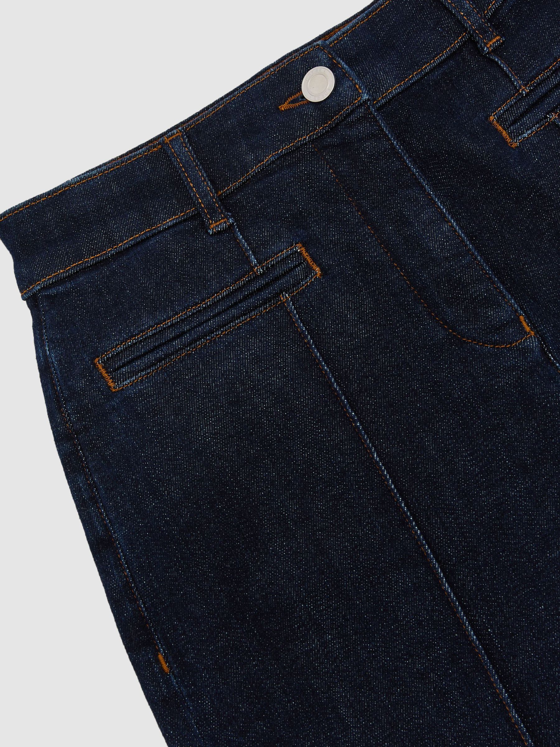 Petite Pintuck-Detail Flared Jeans in Dark Blue - Image 6 of 7