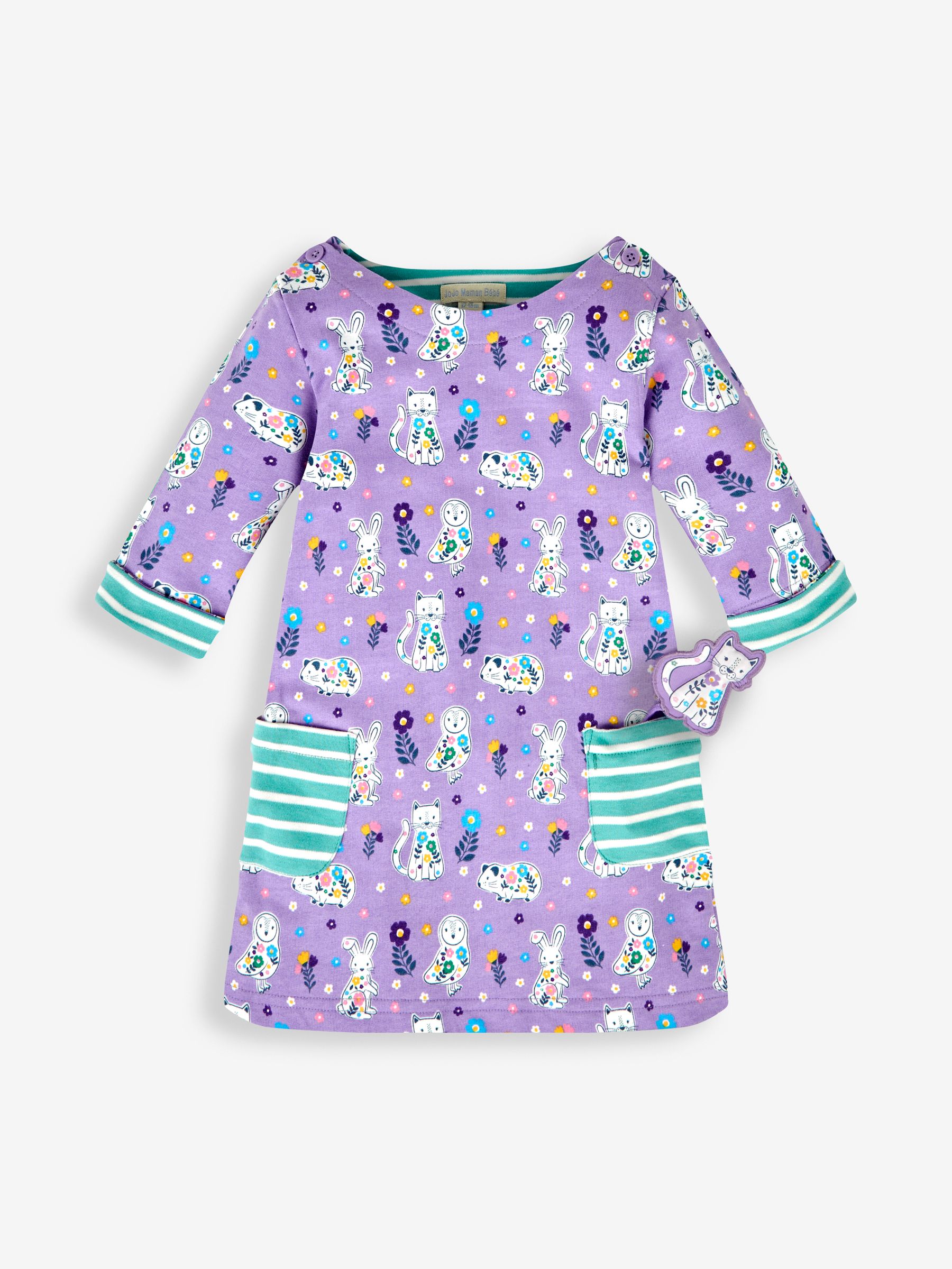 Lilac Purple Animals Floral Girls' A-Line Dress - Image 1 of 4
