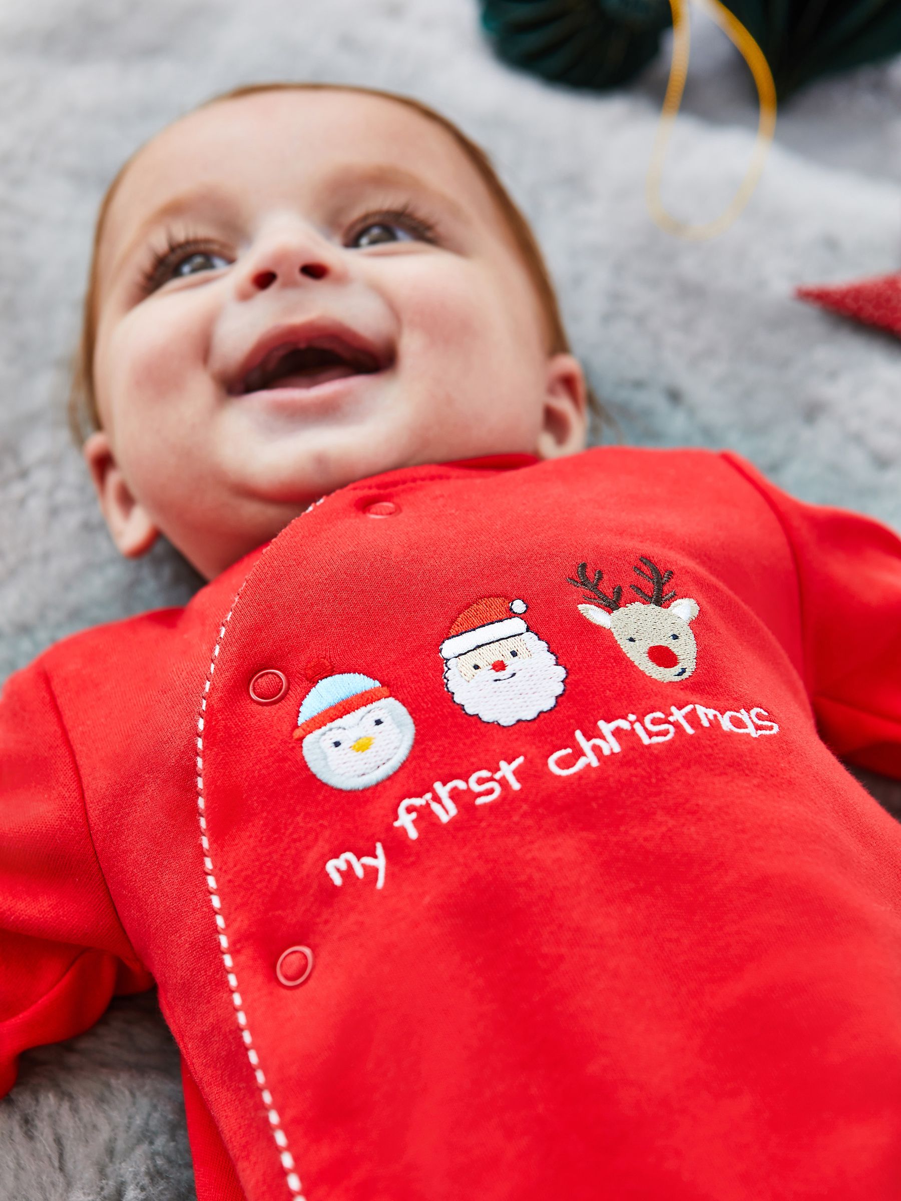 Red My First Christmas Cotton Baby Sleepsuit - Image 3 of 6