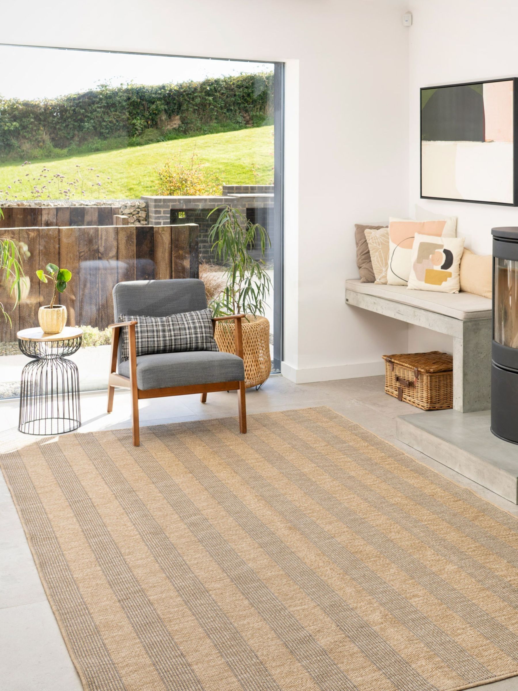 kukoon Beige Washable Leni Striped Rug - Image 1 of 6 kukoon Beige Washable Leni Striped Rug - Image 1 of 6