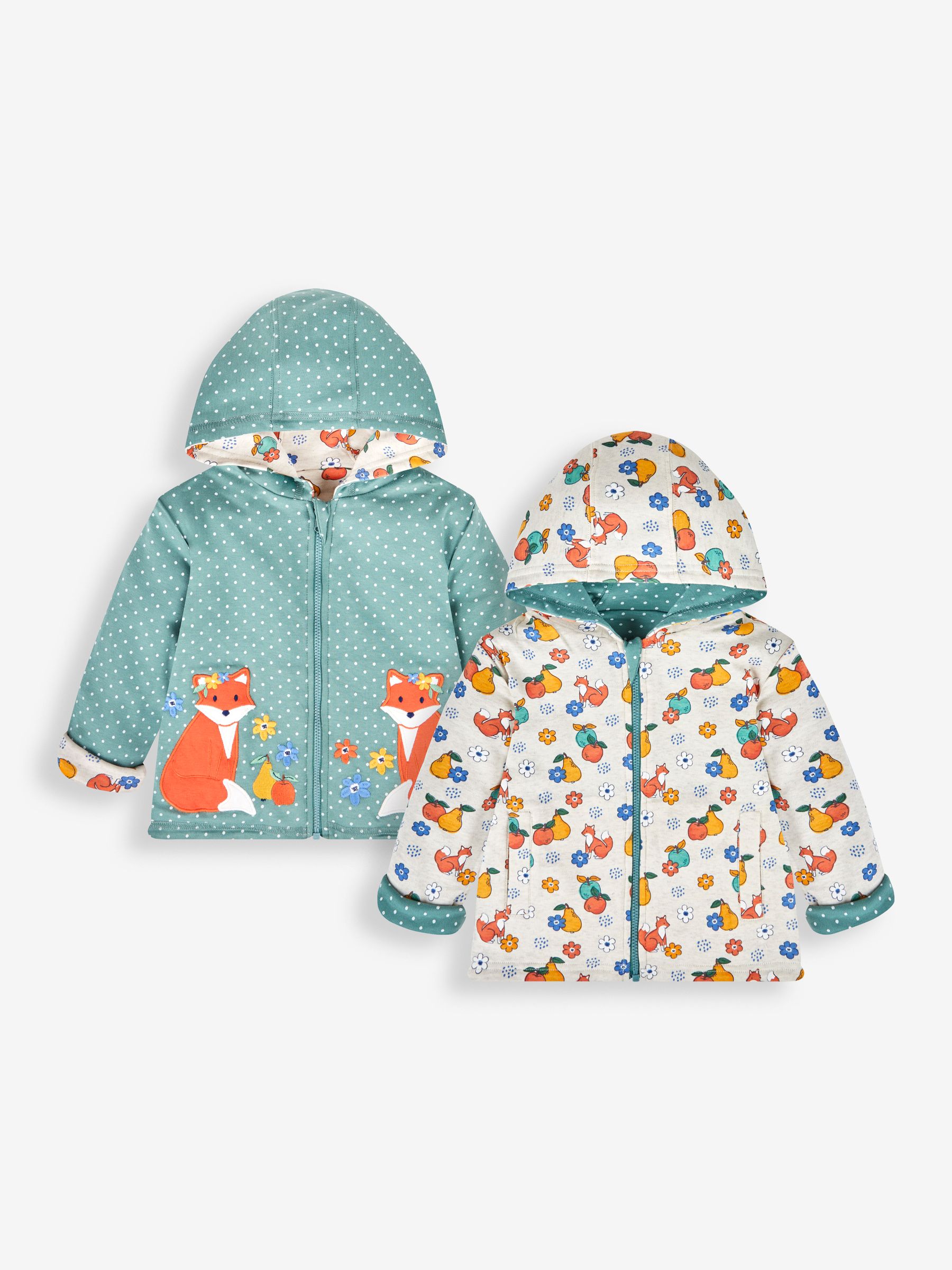 Green Fox & Fruit Appliqué Reversible Hoodie With Pet In Pocket - Image 1 of 7