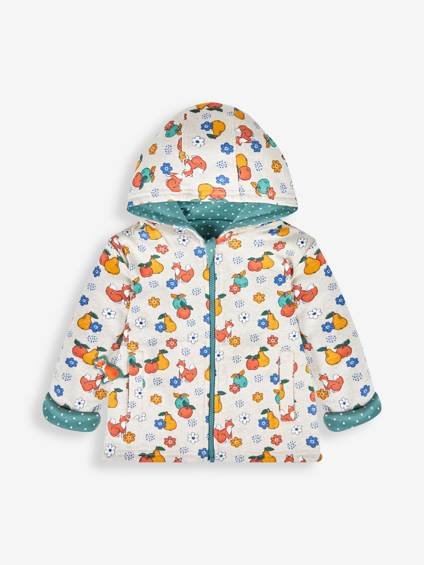 Green Fox & Fruit Appliqué Reversible Hoodie With Pet In Pocket - Image 3 of 7