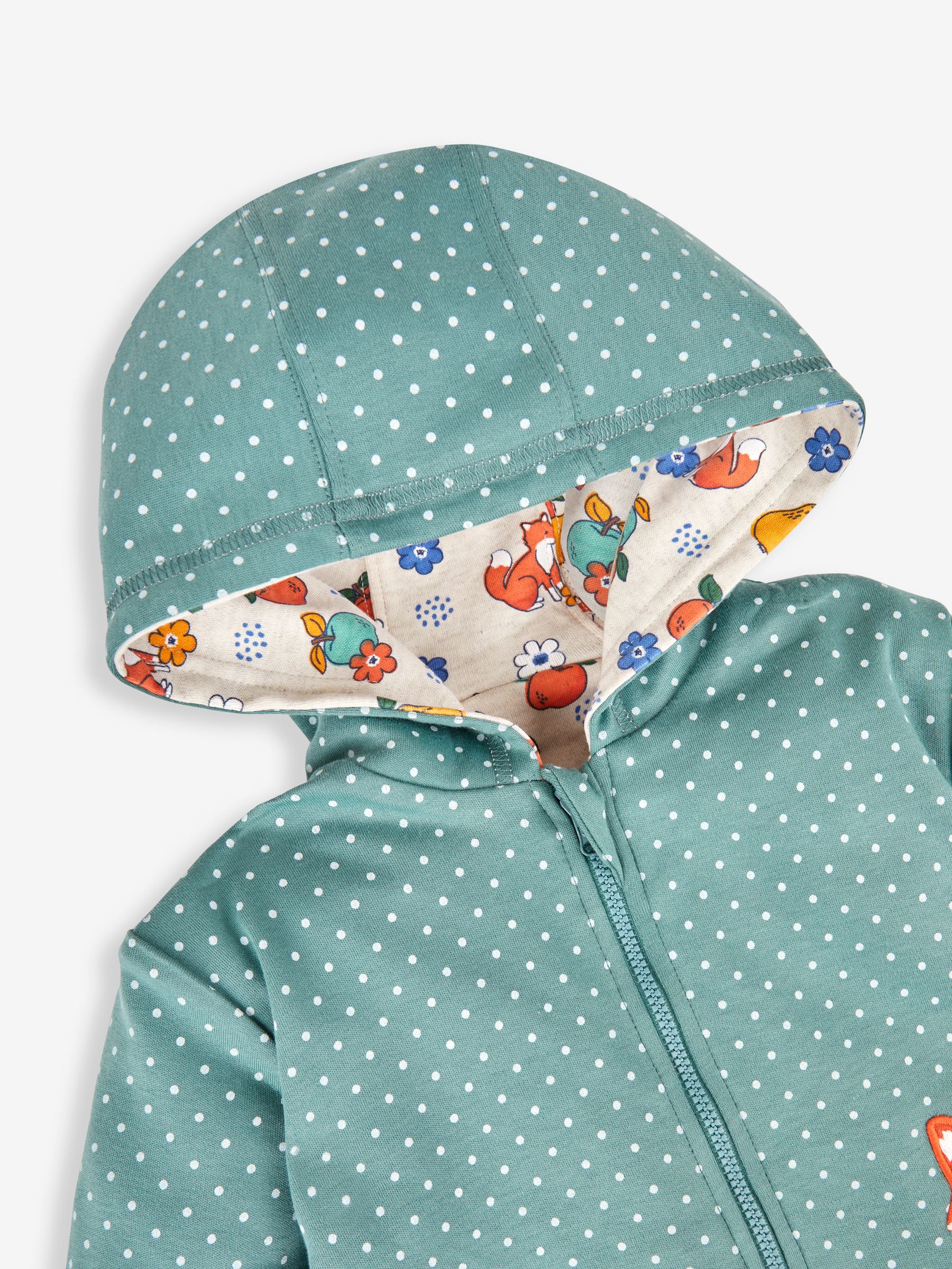 Green Fox & Fruit Appliqué Reversible Hoodie With Pet In Pocket - Image 4 of 7