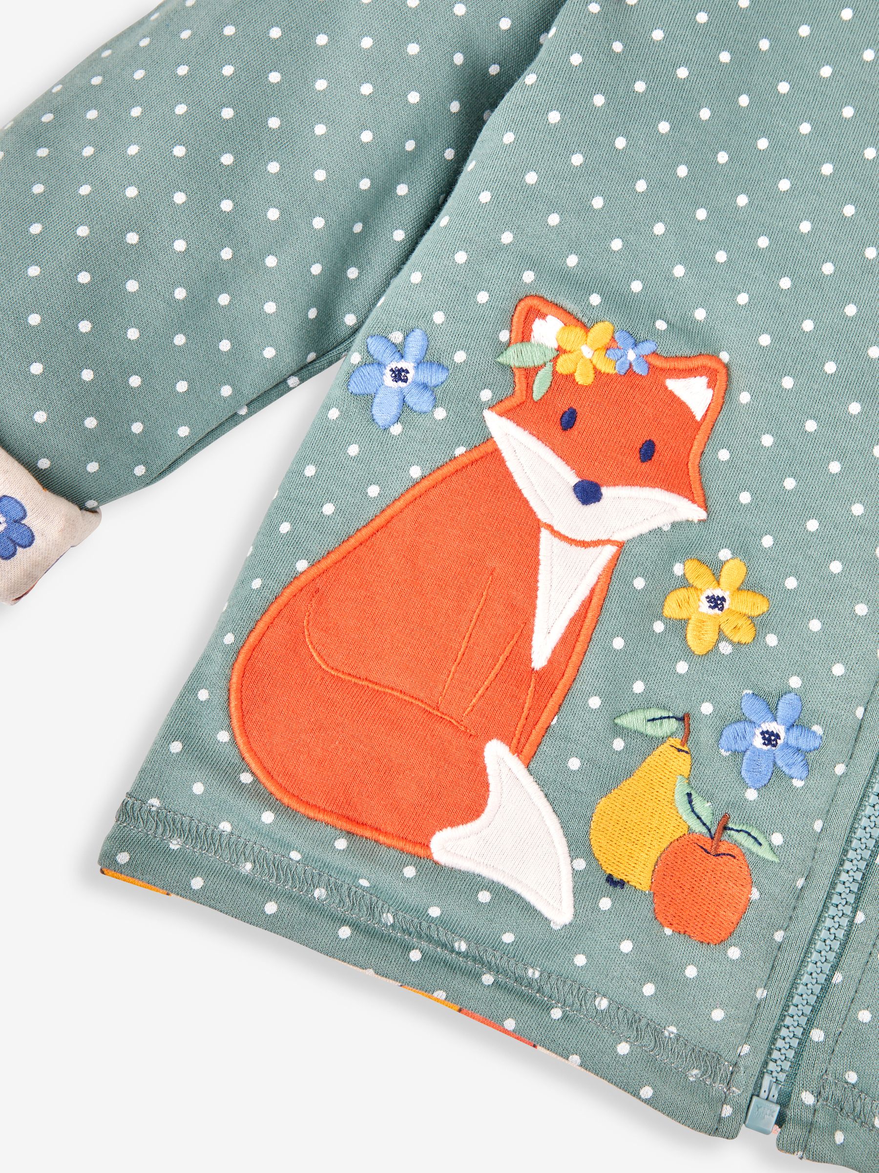 Green Fox & Fruit Appliqué Reversible Hoodie With Pet In Pocket - Image 6 of 7