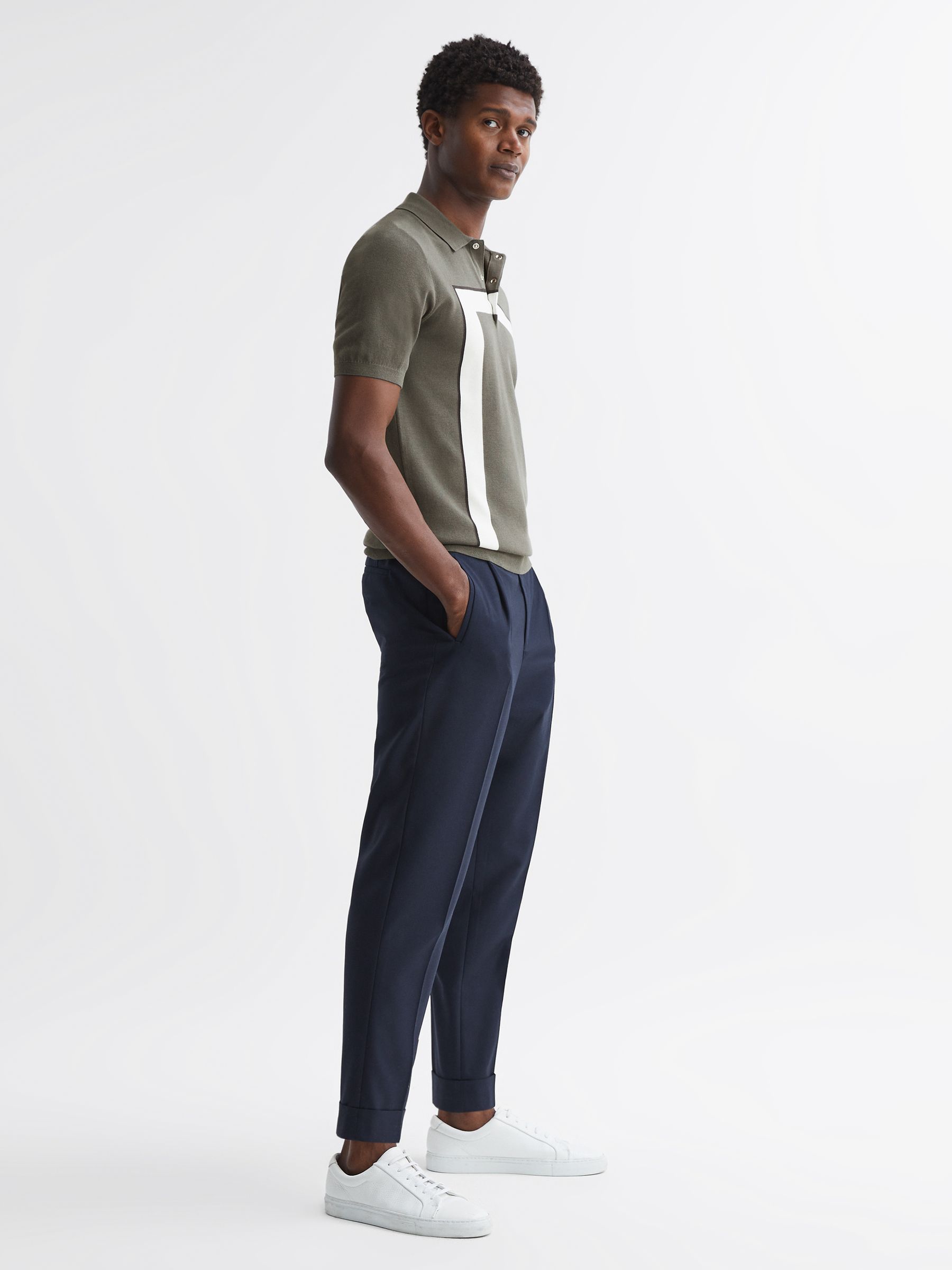 Striped Polo T-Shirt in Sage - Image 3 of 4