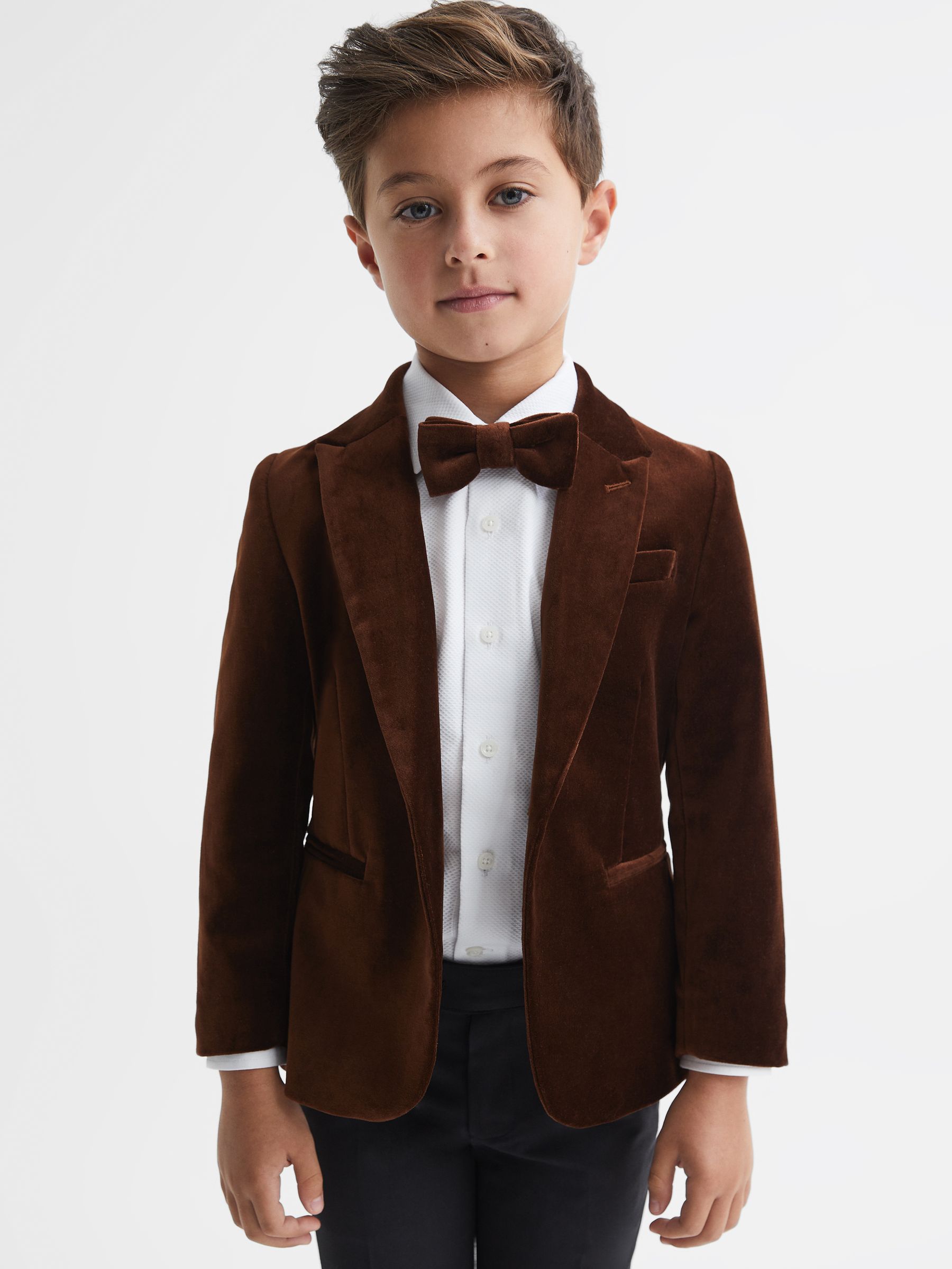 Slim Fit Velvet Single Breasted Blazer in Chocolate Brown - Image 1 of 6