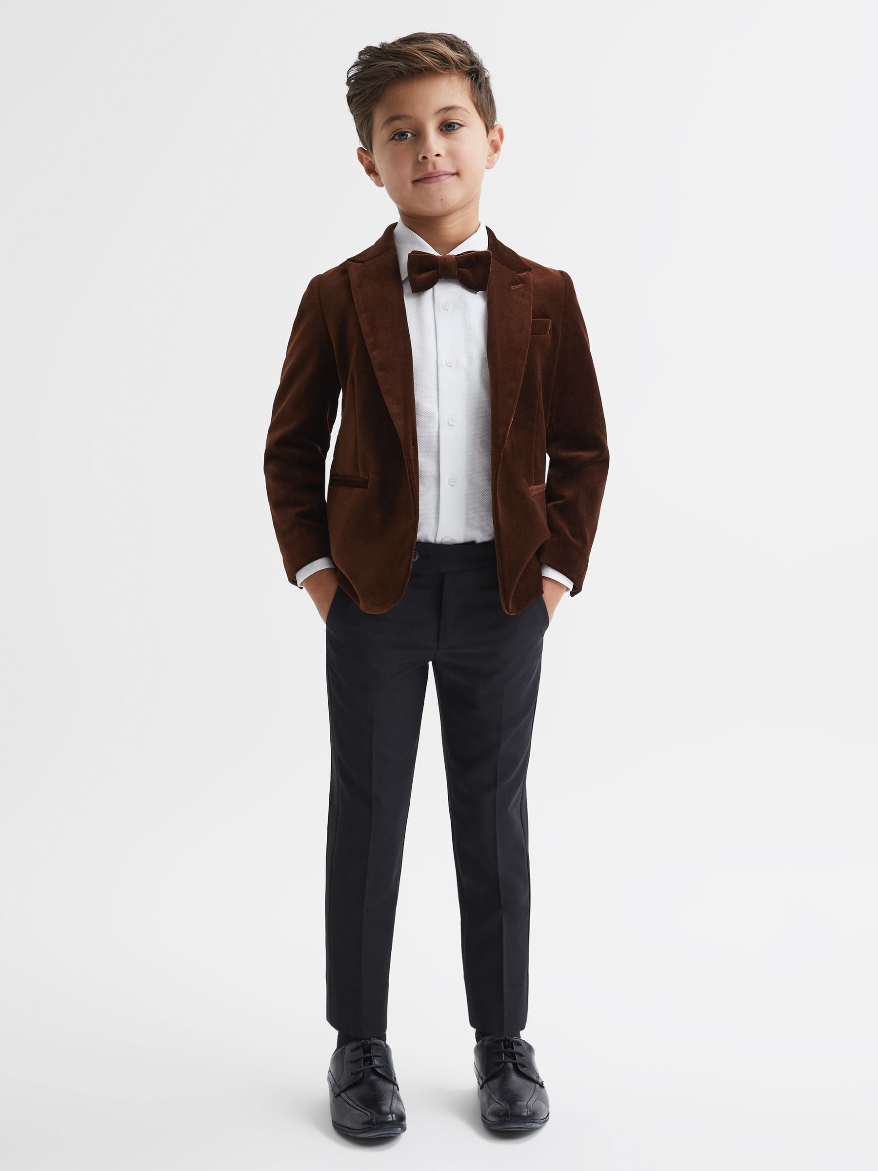 Slim Fit Velvet Single Breasted Blazer in Chocolate Brown - Image 3 of 6
