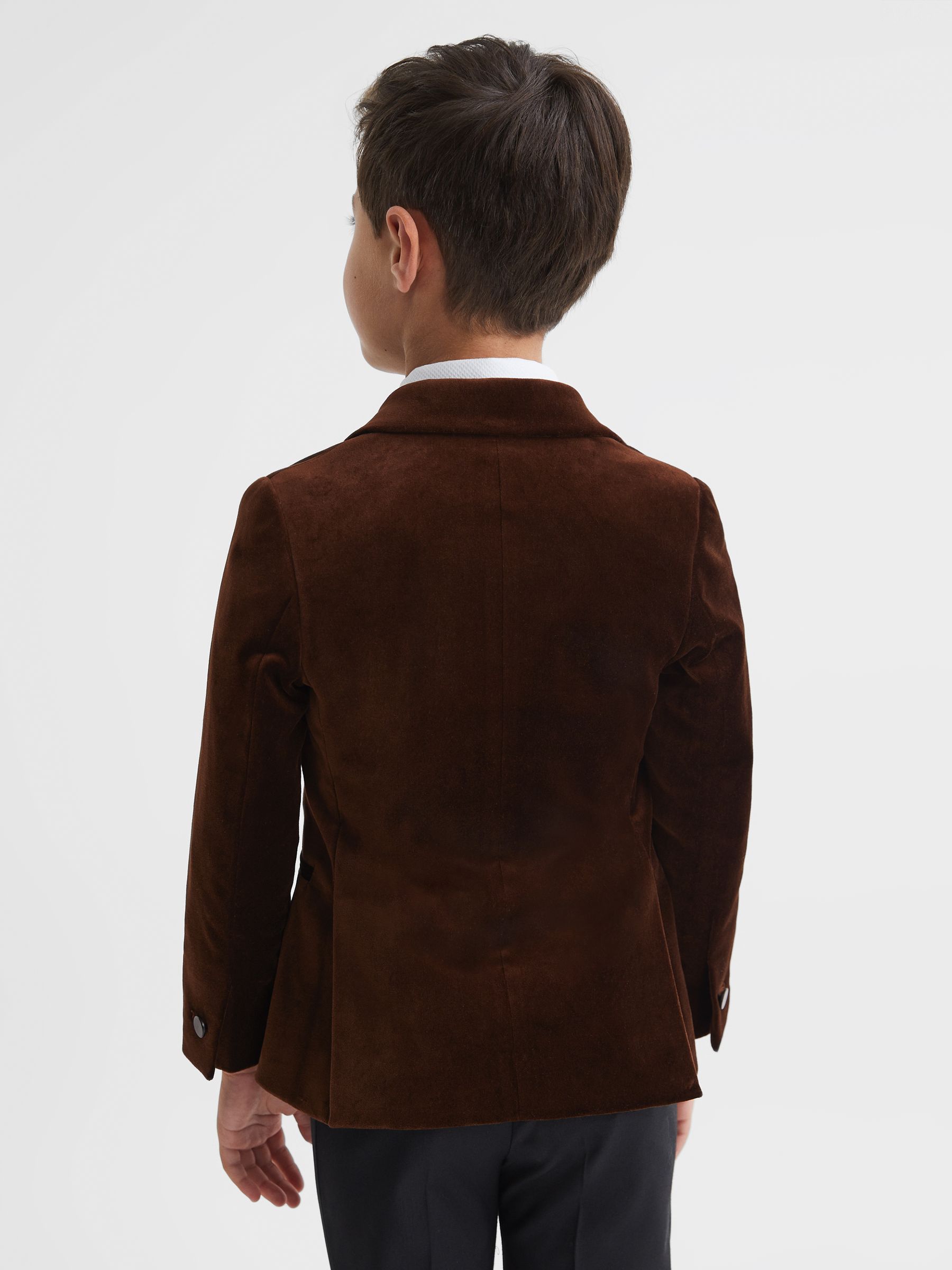 Slim Fit Velvet Single Breasted Blazer in Chocolate Brown - Image 5 of 6