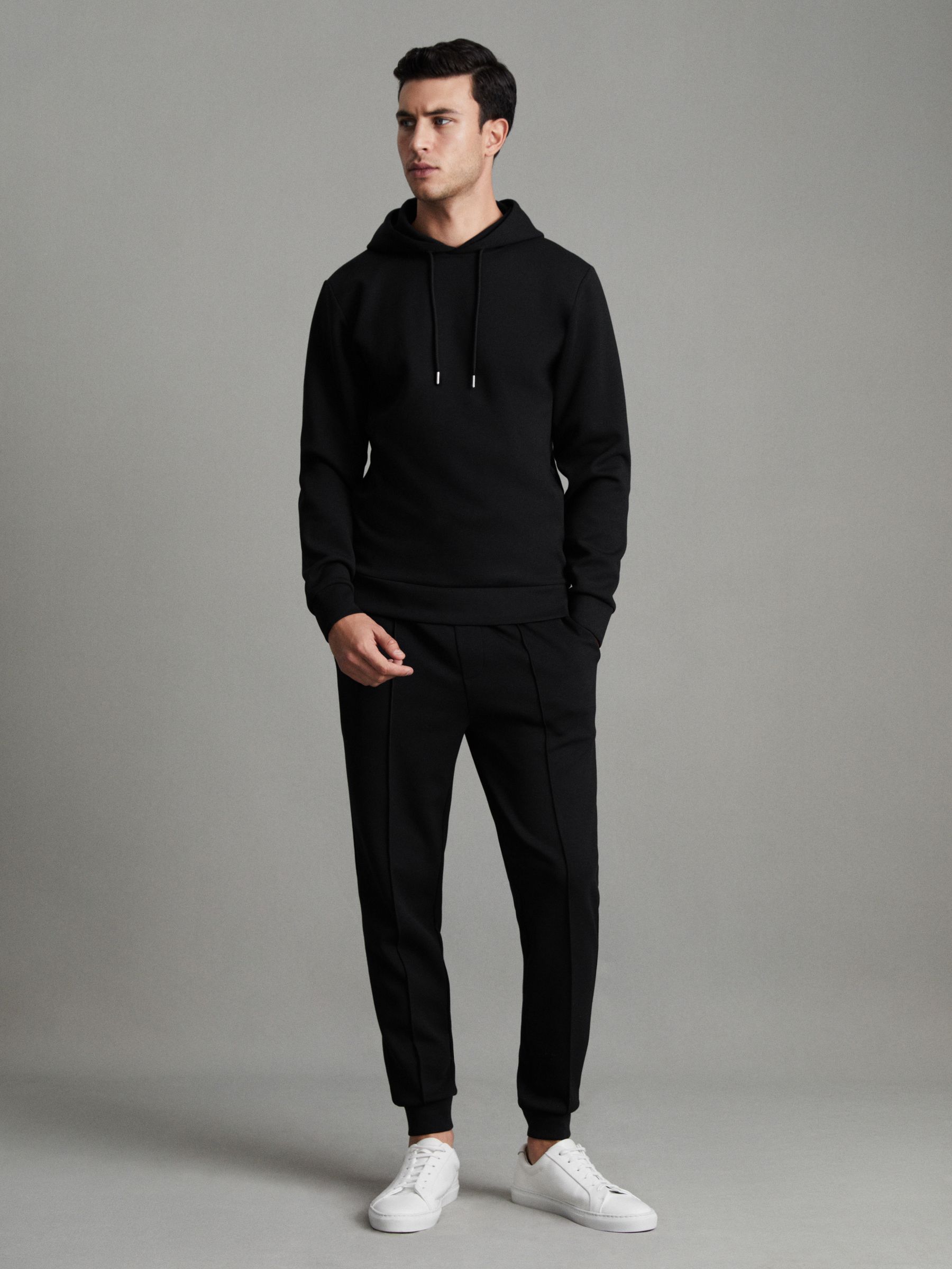 Interlock Jersey Drawstring Hoodie in Black - Image 3 of 7