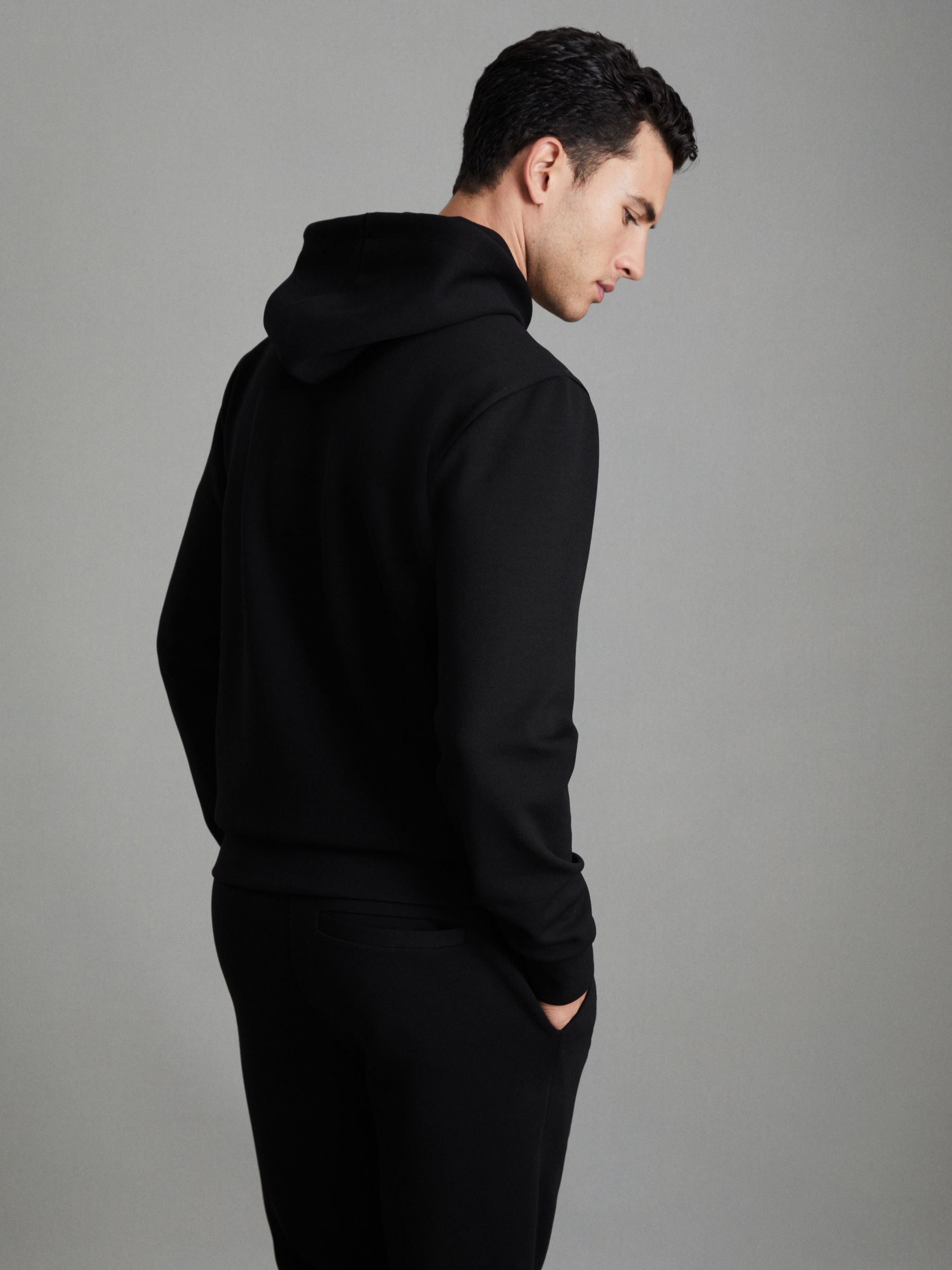 Interlock Jersey Drawstring Hoodie in Black - Image 4 of 7