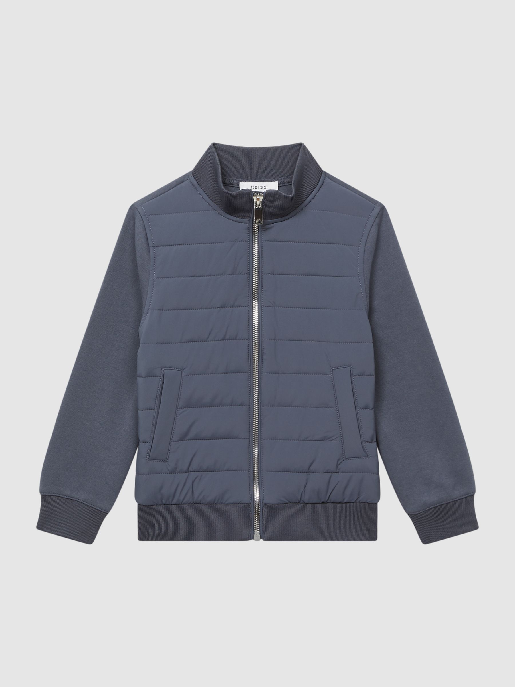 Funnel Neck Quilted Hybrid Jacket in Airforce Blue - Image 2 of 7