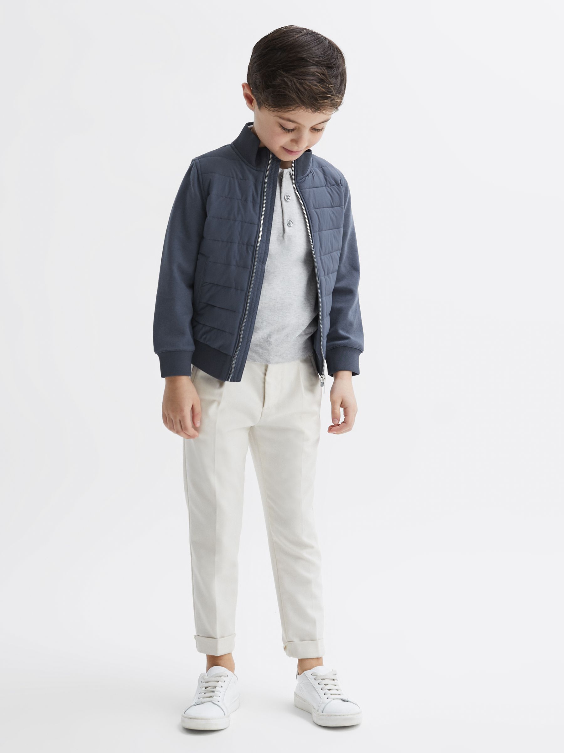 Funnel Neck Quilted Hybrid Jacket in Airforce Blue - Image 3 of 7