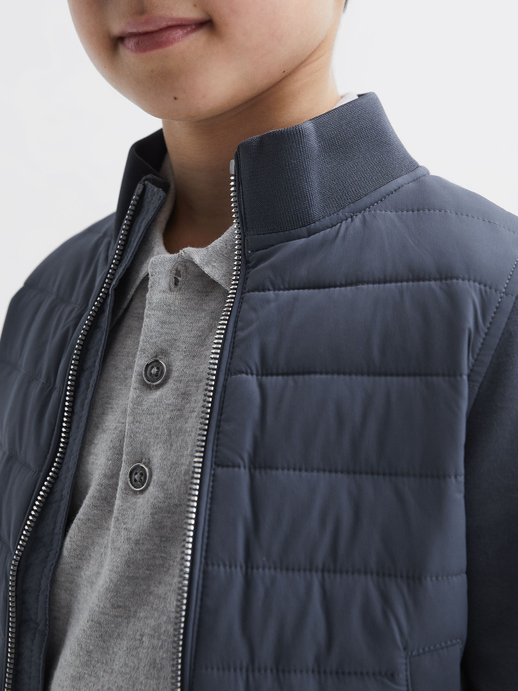 Funnel Neck Quilted Hybrid Jacket in Airforce Blue - Image 4 of 7