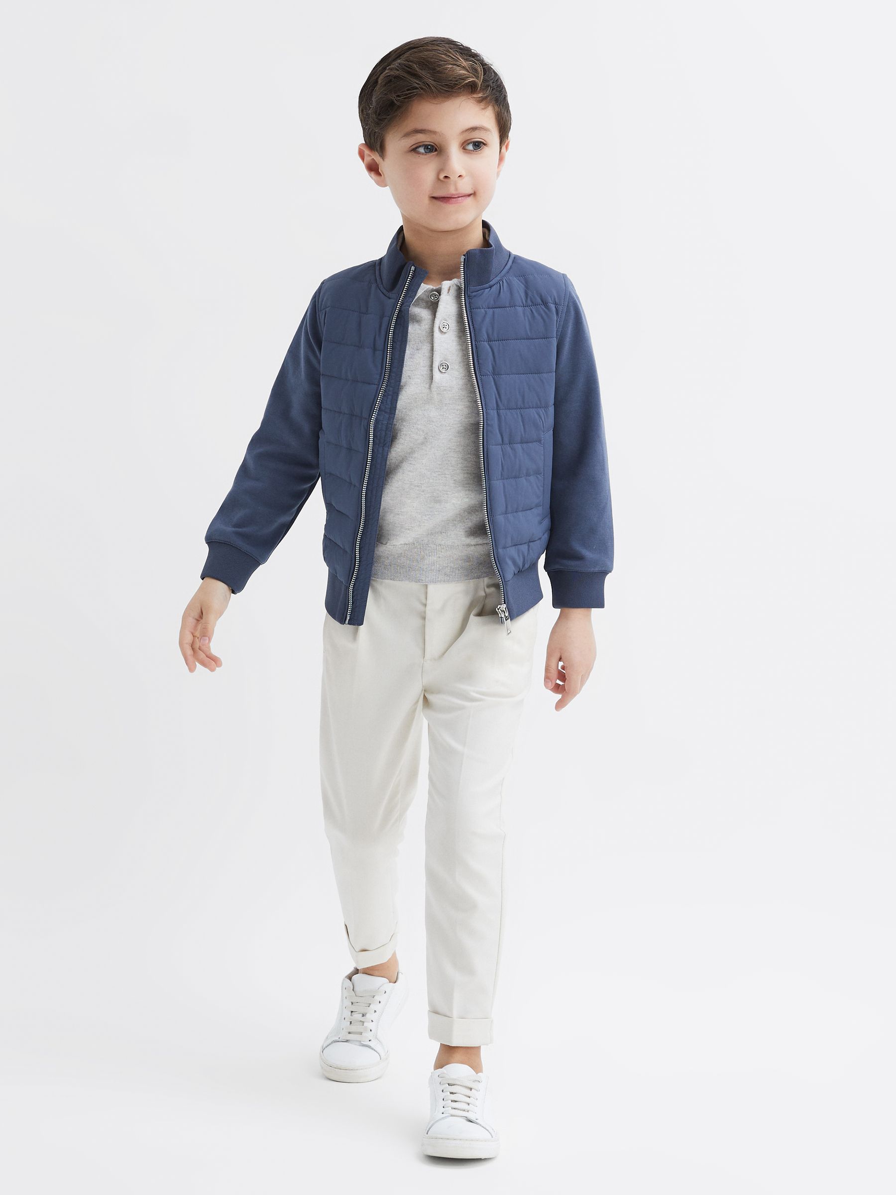 Funnel Neck Quilted Hybrid Jacket in Airforce Blue - Image 6 of 7