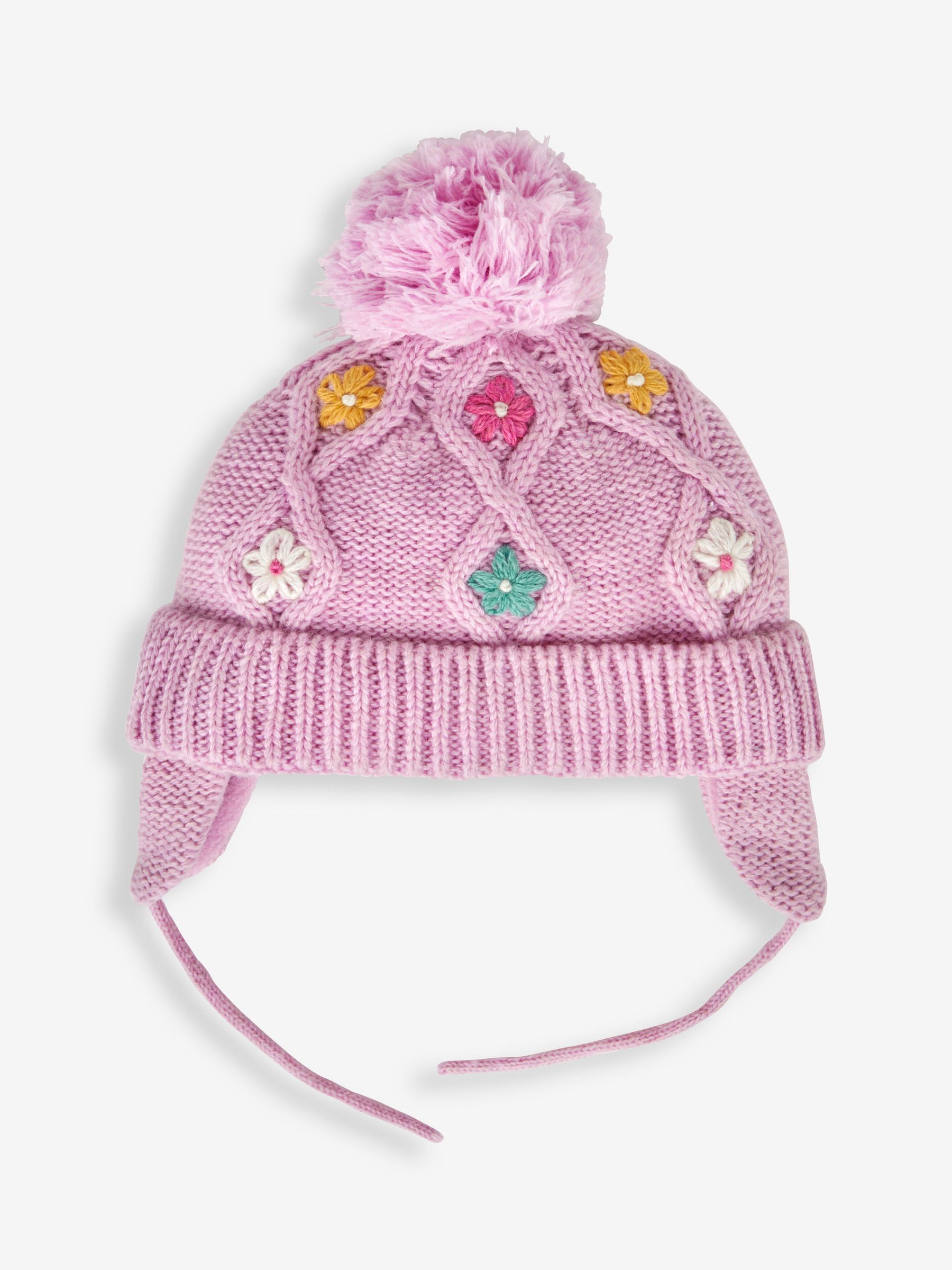 Pink Floral Embroidered Cable Hat - Image 1 of 2