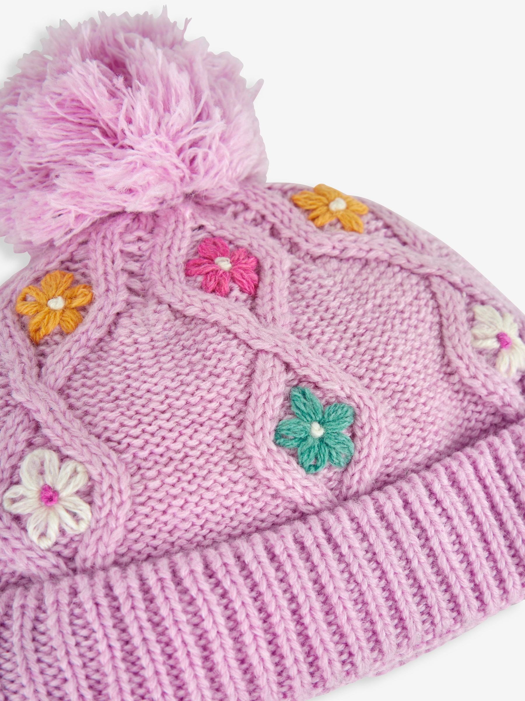 Pink Floral Embroidered Cable Hat - Image 2 of 2
