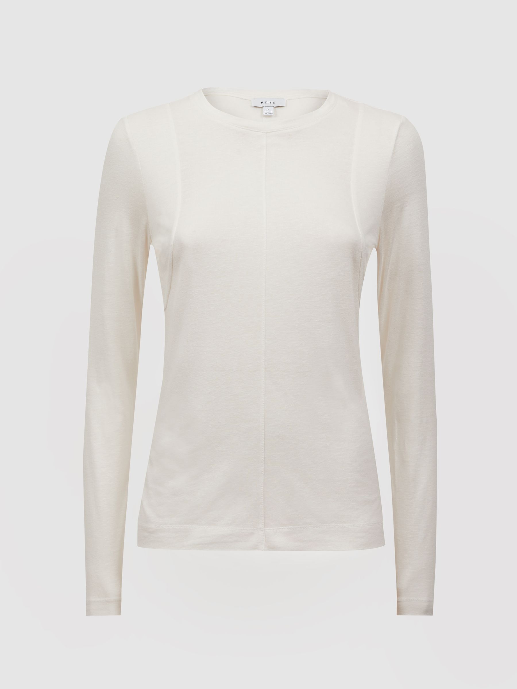 Linen Long Sleeve T-Shirt in Ivory - Image 2 of 5