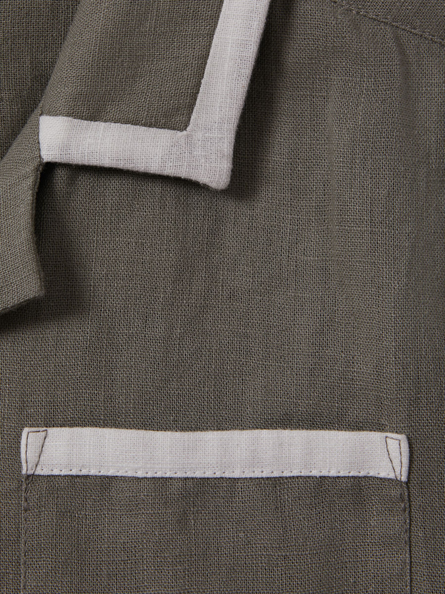 9-13 yrs Linen Contrast Cuban Collar Shirt in Khaki/White - Image 4 of 4