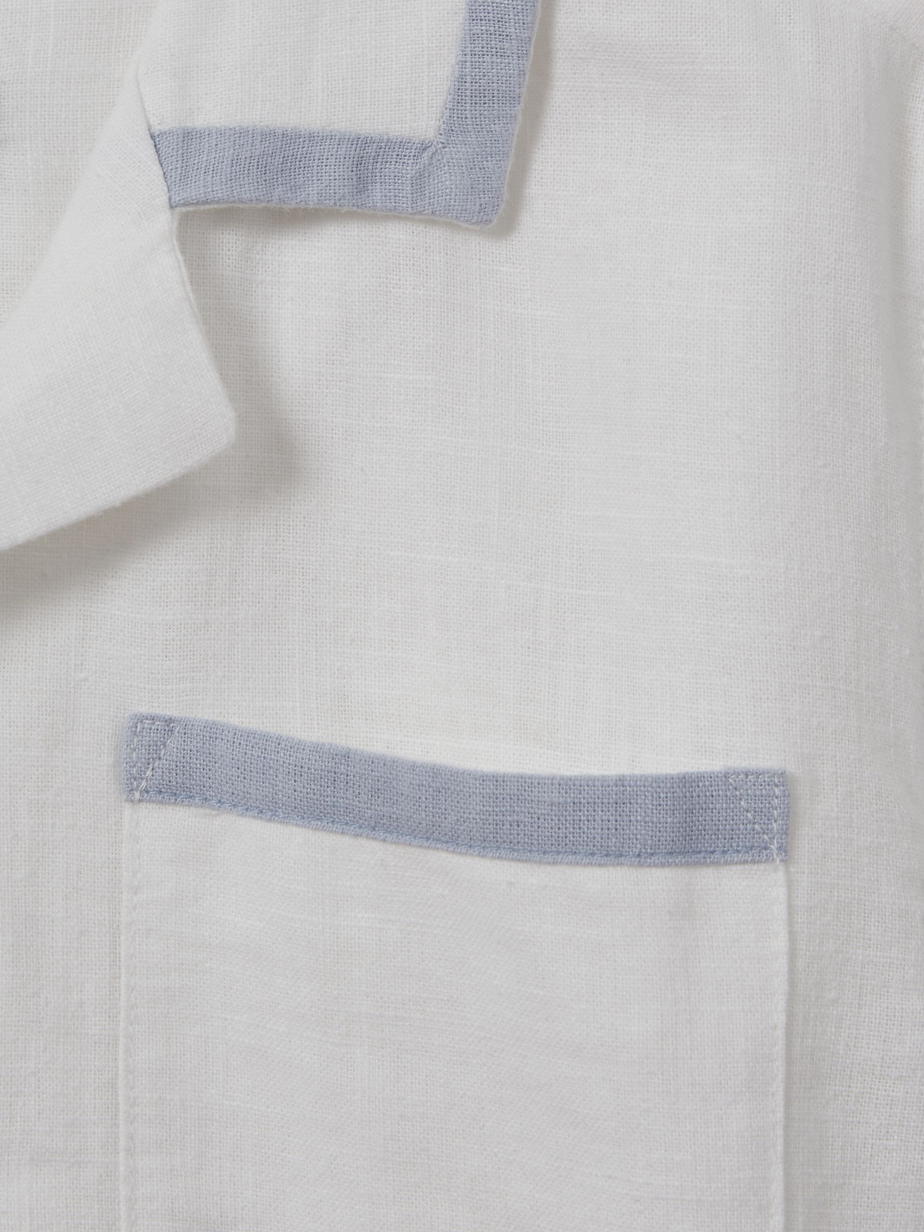 9-13 yrs Linen Contrast Cuban Collar Shirt in White/Soft Blue - Image 3 of 3