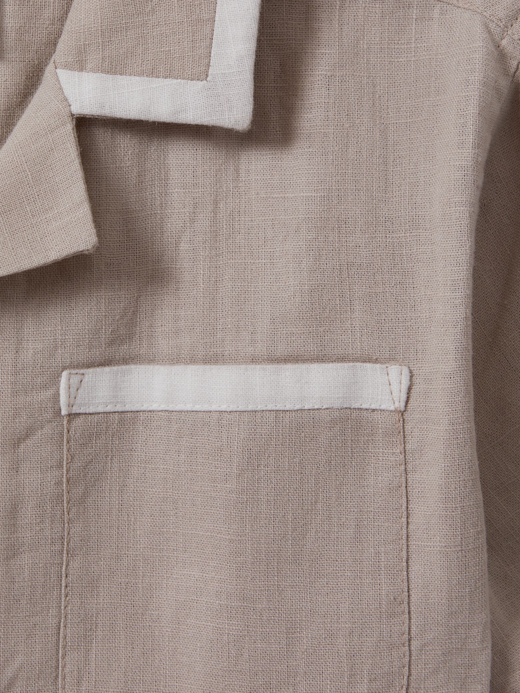 9-13 yrs Linen Contrast Cuban Collar Shirt in Stone/White - Image 4 of 4