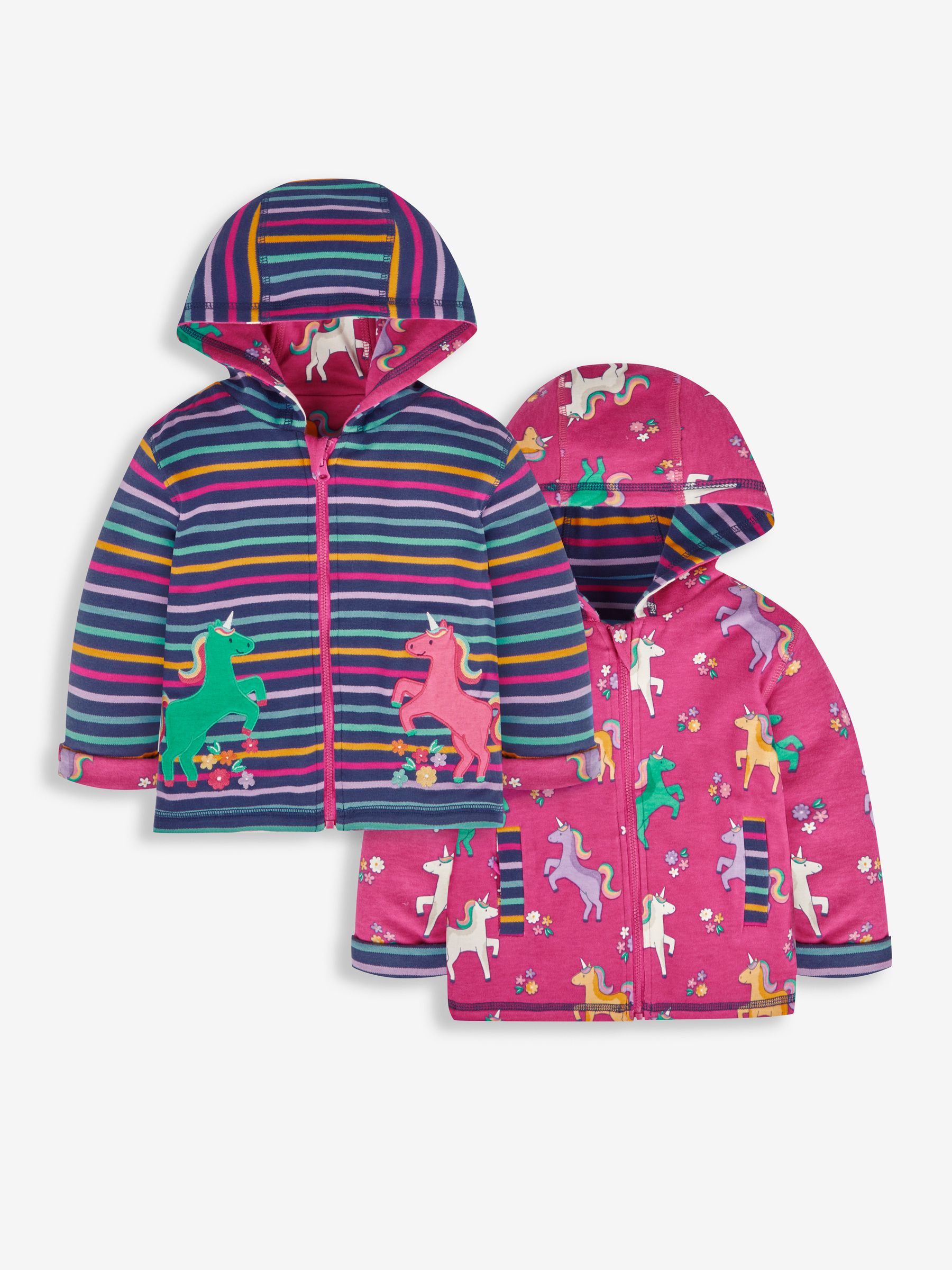 Raspberry Pink Unicorn Appliqué Reversible Hoodie With Pet In Pocket - Image 1 of 8