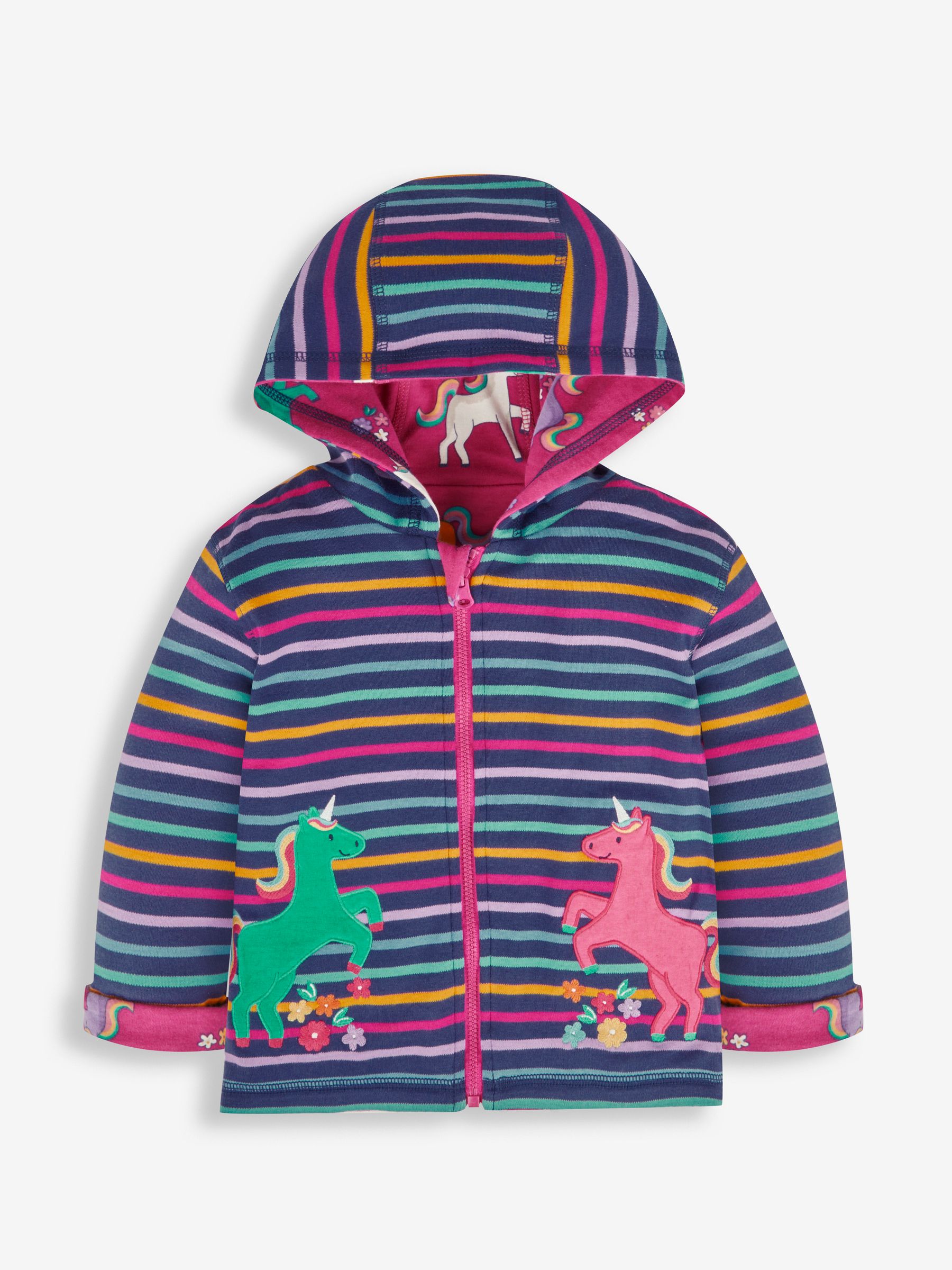 Raspberry Pink Unicorn Appliqué Reversible Hoodie With Pet In Pocket - Image 2 of 8