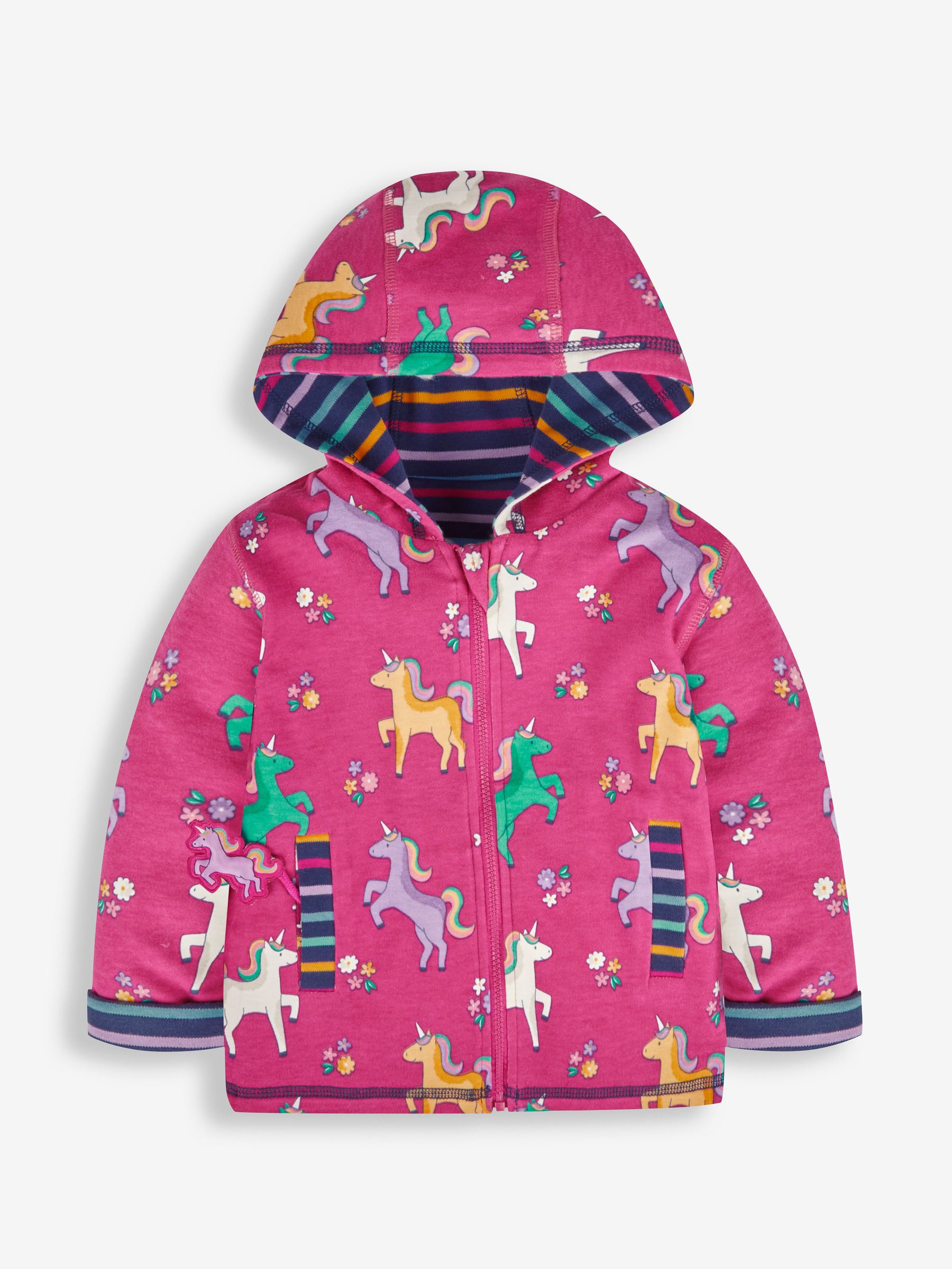 Raspberry Pink Unicorn Appliqué Reversible Hoodie With Pet In Pocket - Image 3 of 8