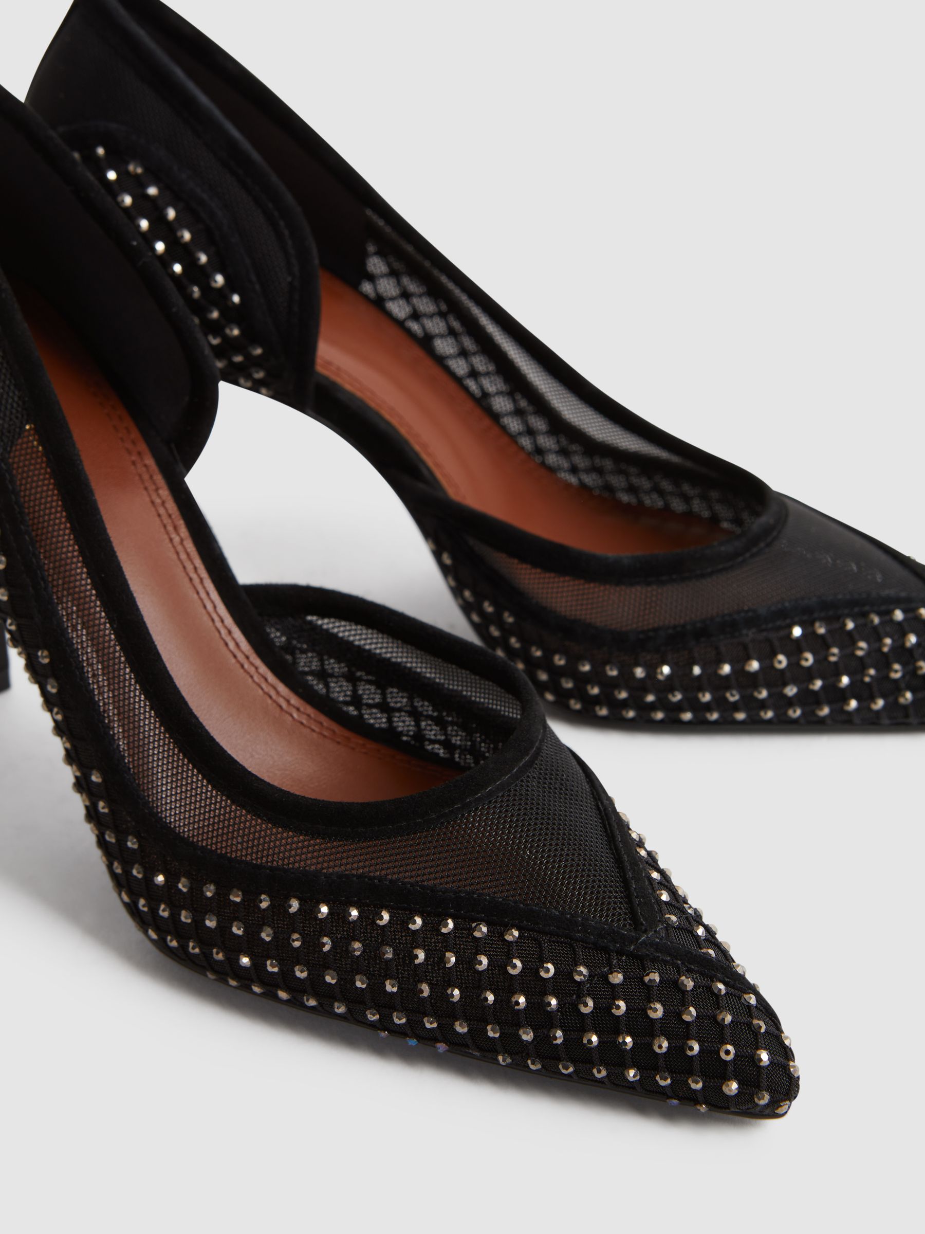 Embellished Mesh Court Shoes in Black - Image 5 of 5