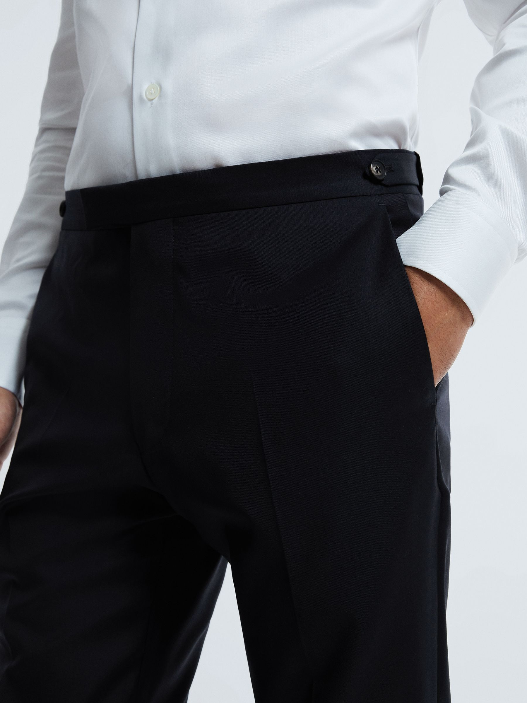 Atelier Wool-Cashmere Slim Fit Adjustable Trousers in Midnight Navy - Image 4 of 6