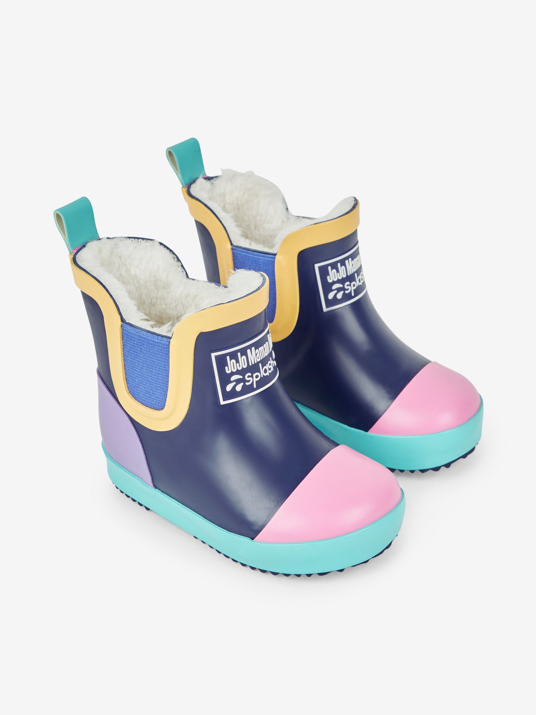 Navy Blue Cosy Lined Colour Block Wellies - Image 1 of 6