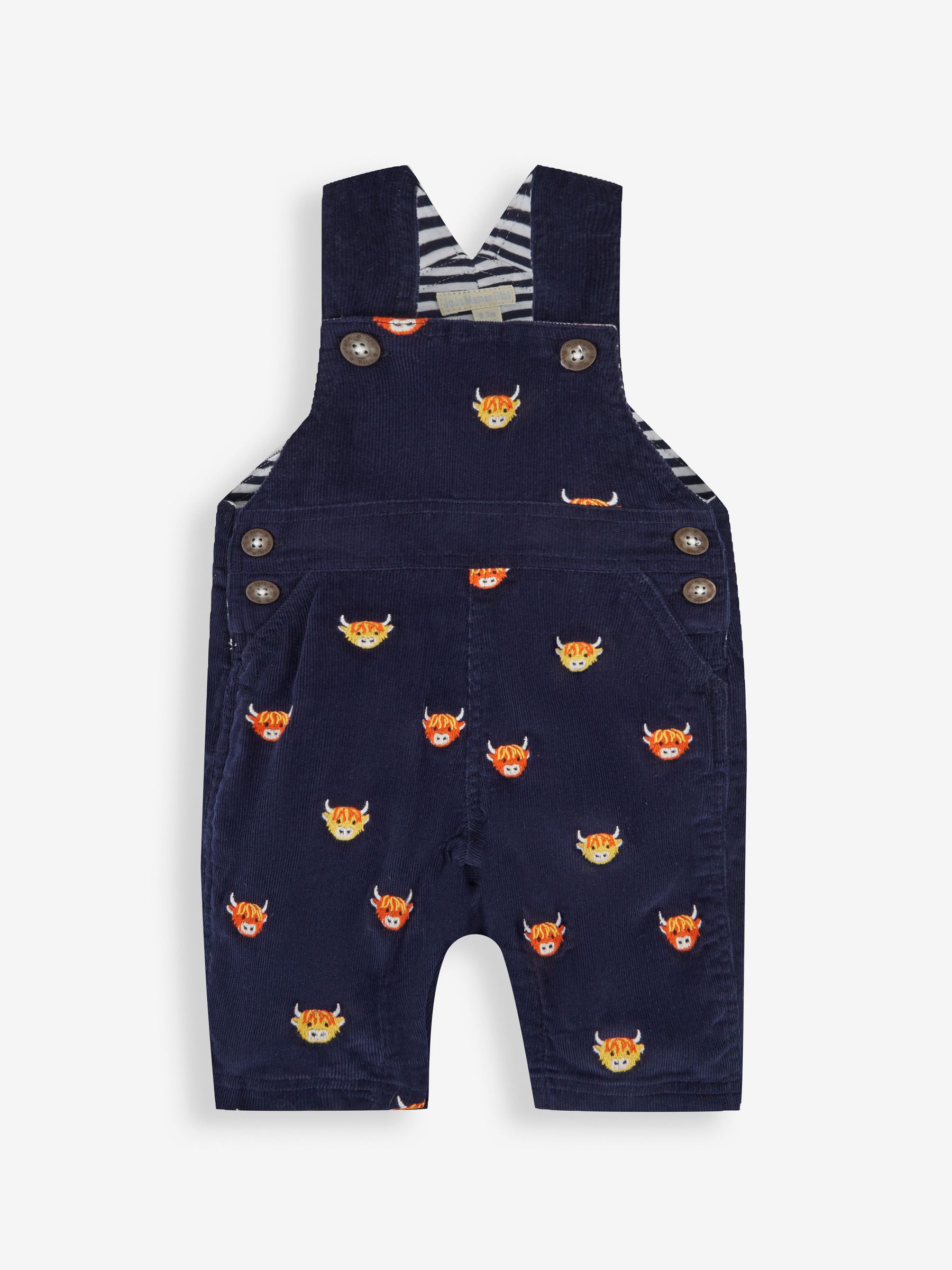 Navy Blue Highland Cow Embroidered Cord Dungarees - Image 1 of 2