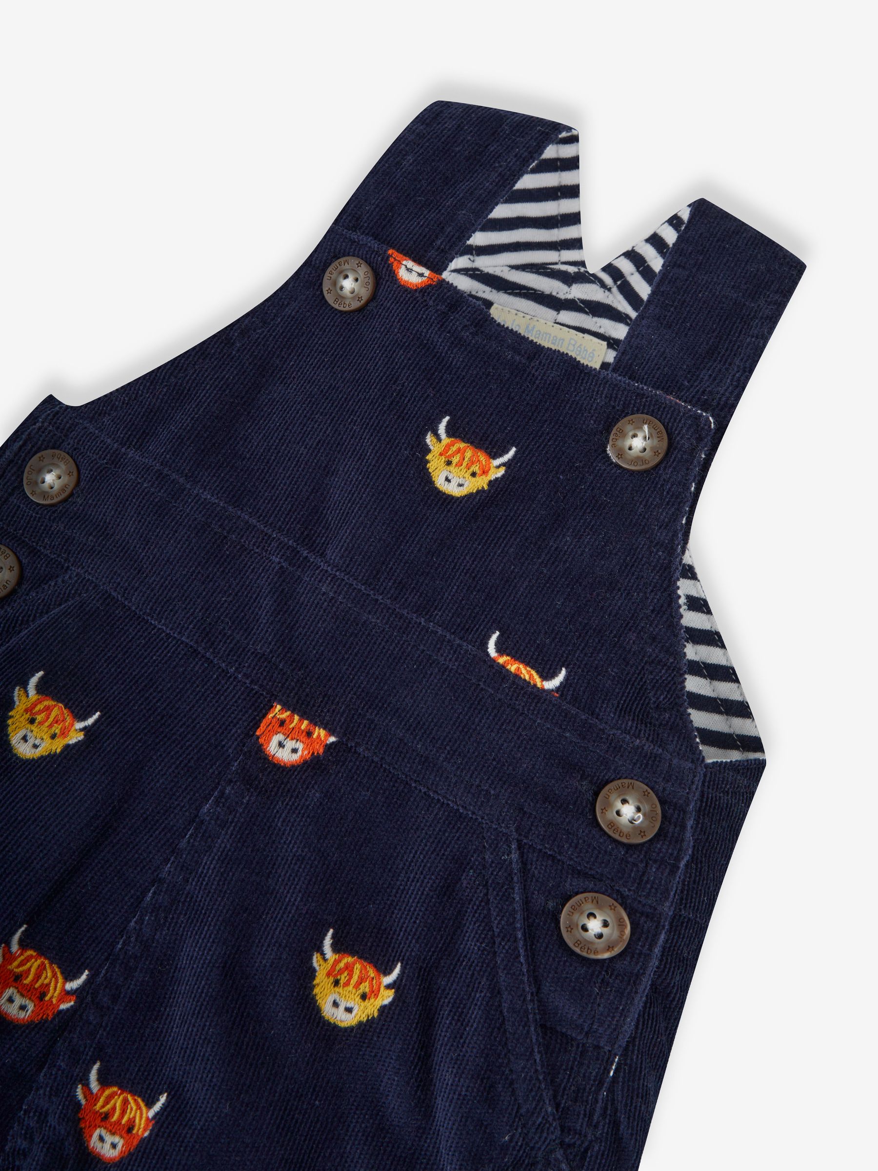 Navy Blue Highland Cow Embroidered Cord Dungarees - Image 2 of 2