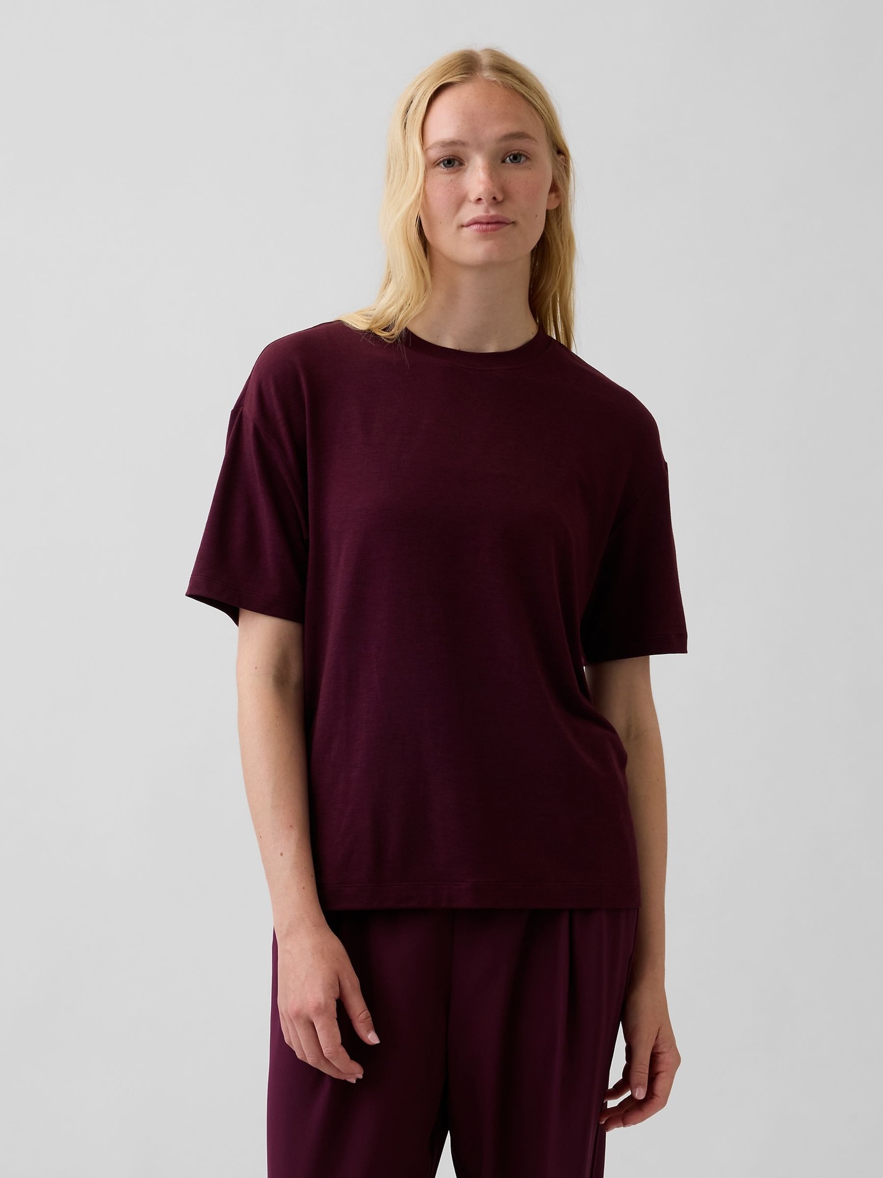Burgundy GapFit Breathe Relaxed T-Shirt - Image 1 of 3 Burgundy GapFit Breathe Relaxed T-Shirt - Image 1 of 3