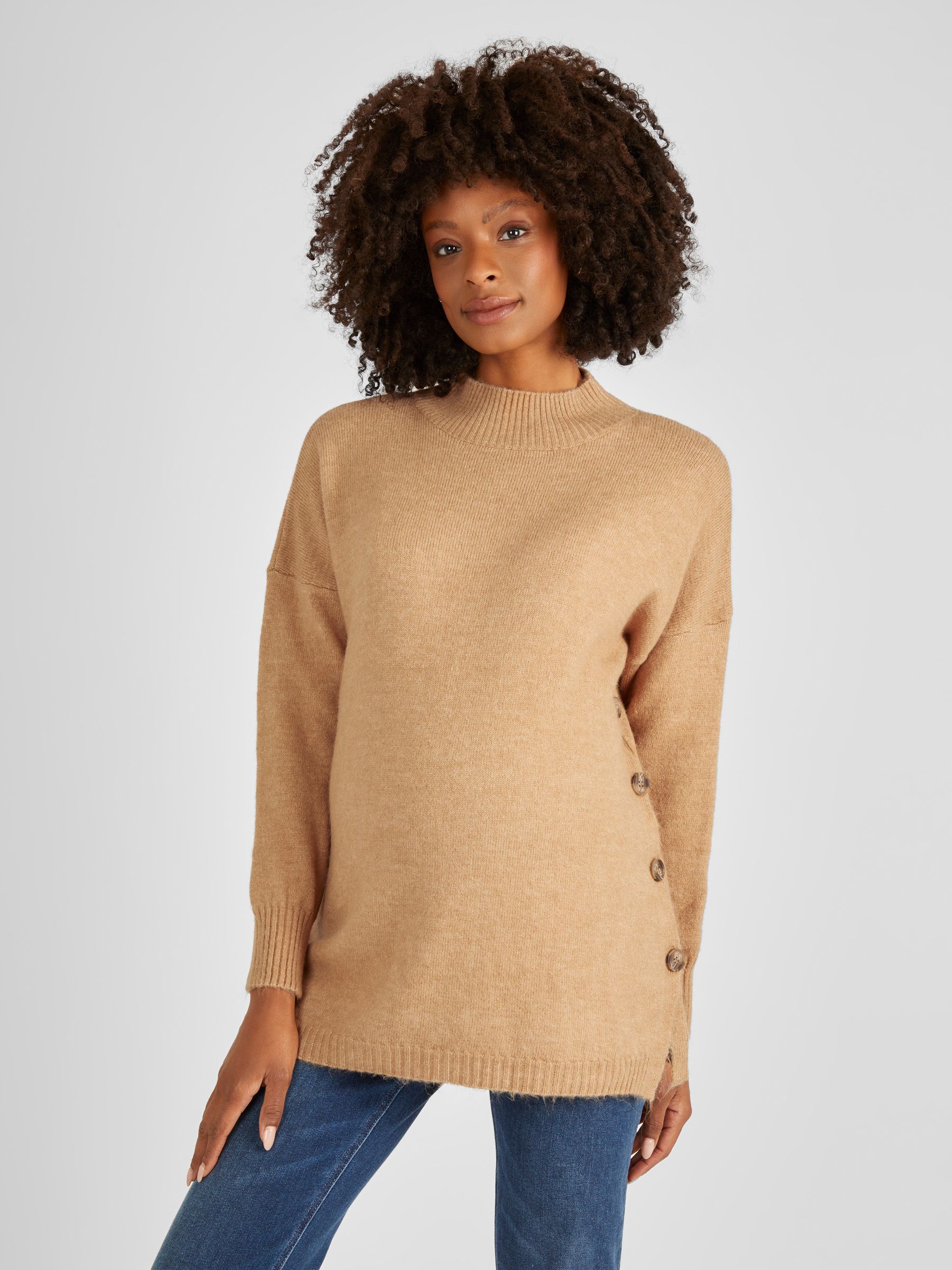 Camel Brown Turtle Neck Maternity & Nursing Jumper - Image 1 of 5