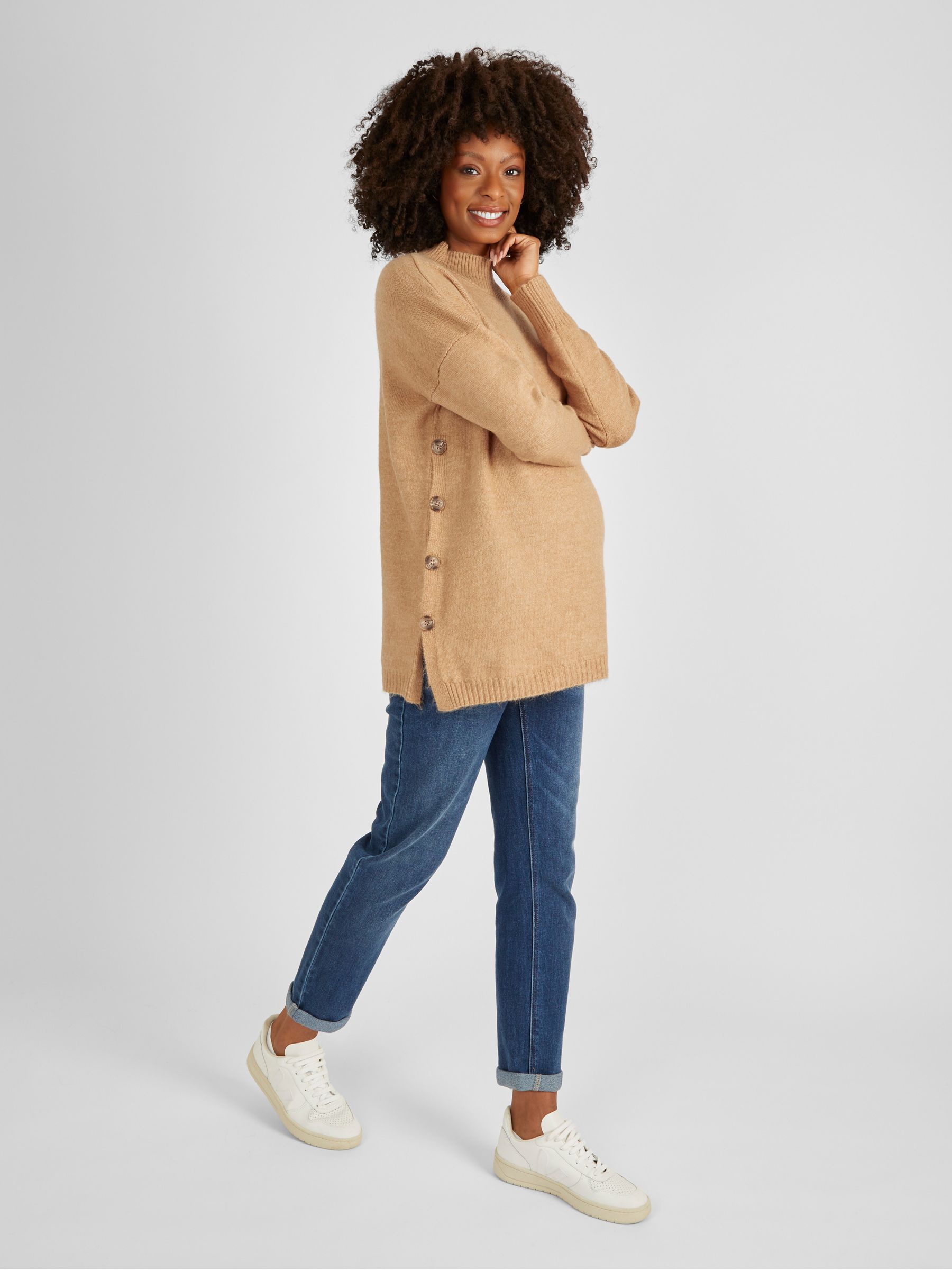 Camel Brown Turtle Neck Maternity & Nursing Jumper - Image 3 of 5
