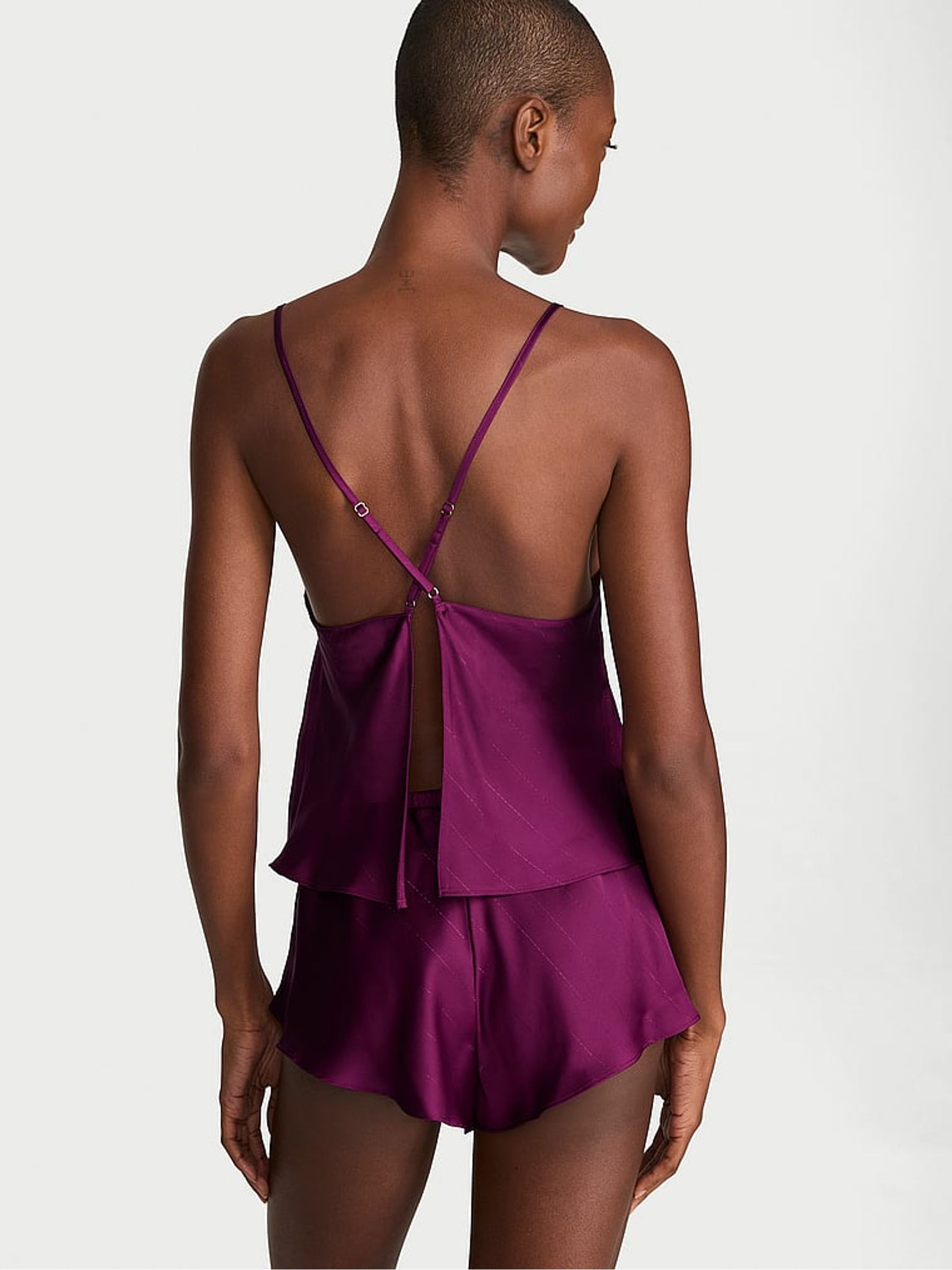 Rhubarb Purple Shimmery Satin Open Back Cami Set - Image 2 of 2