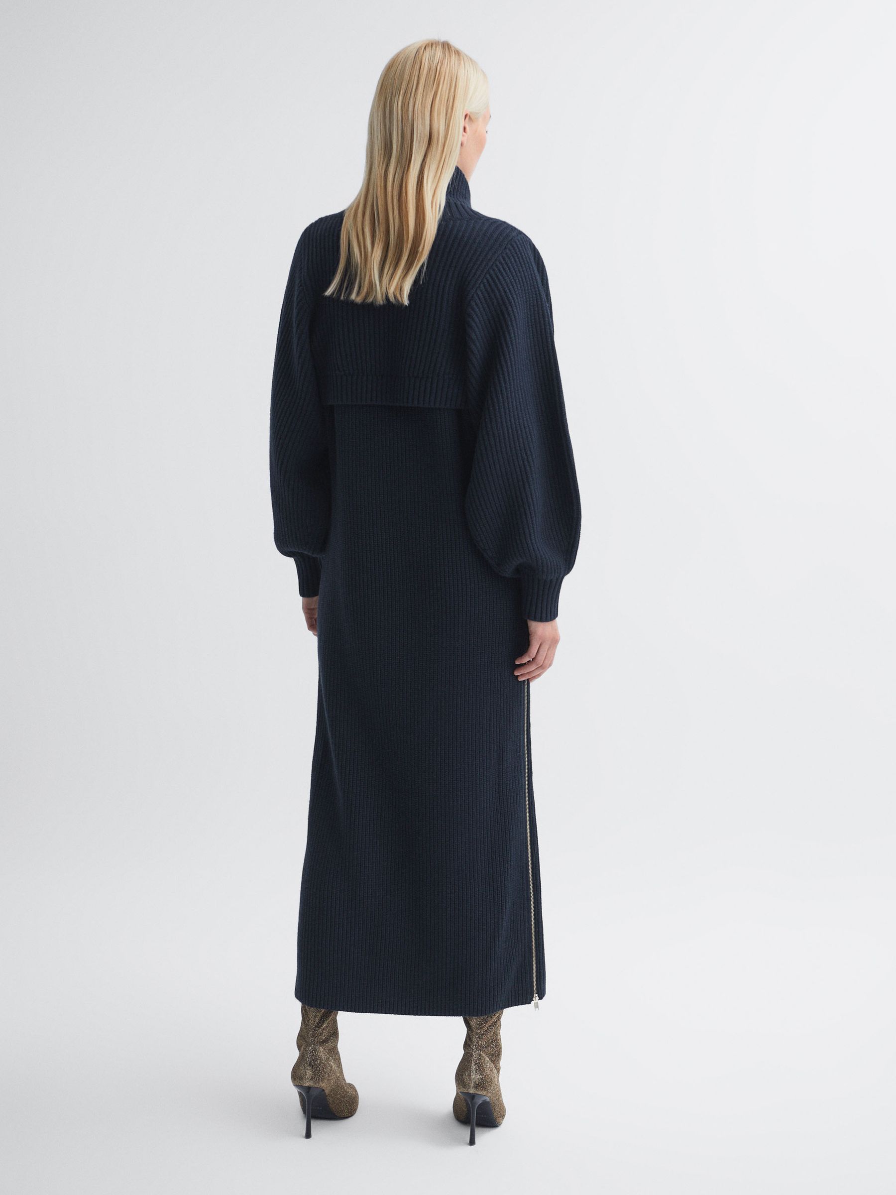 Florere Knitted Blouson Sleeve Shrug in Navy - Image 5 of 6