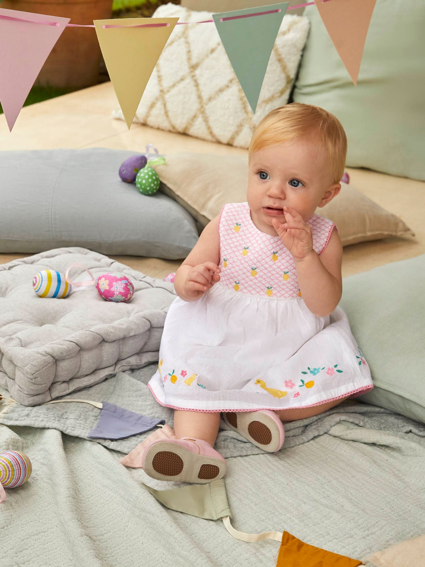 White Duck Appliqué Smocked Baby Dress With Knickers - Image 2 of 7