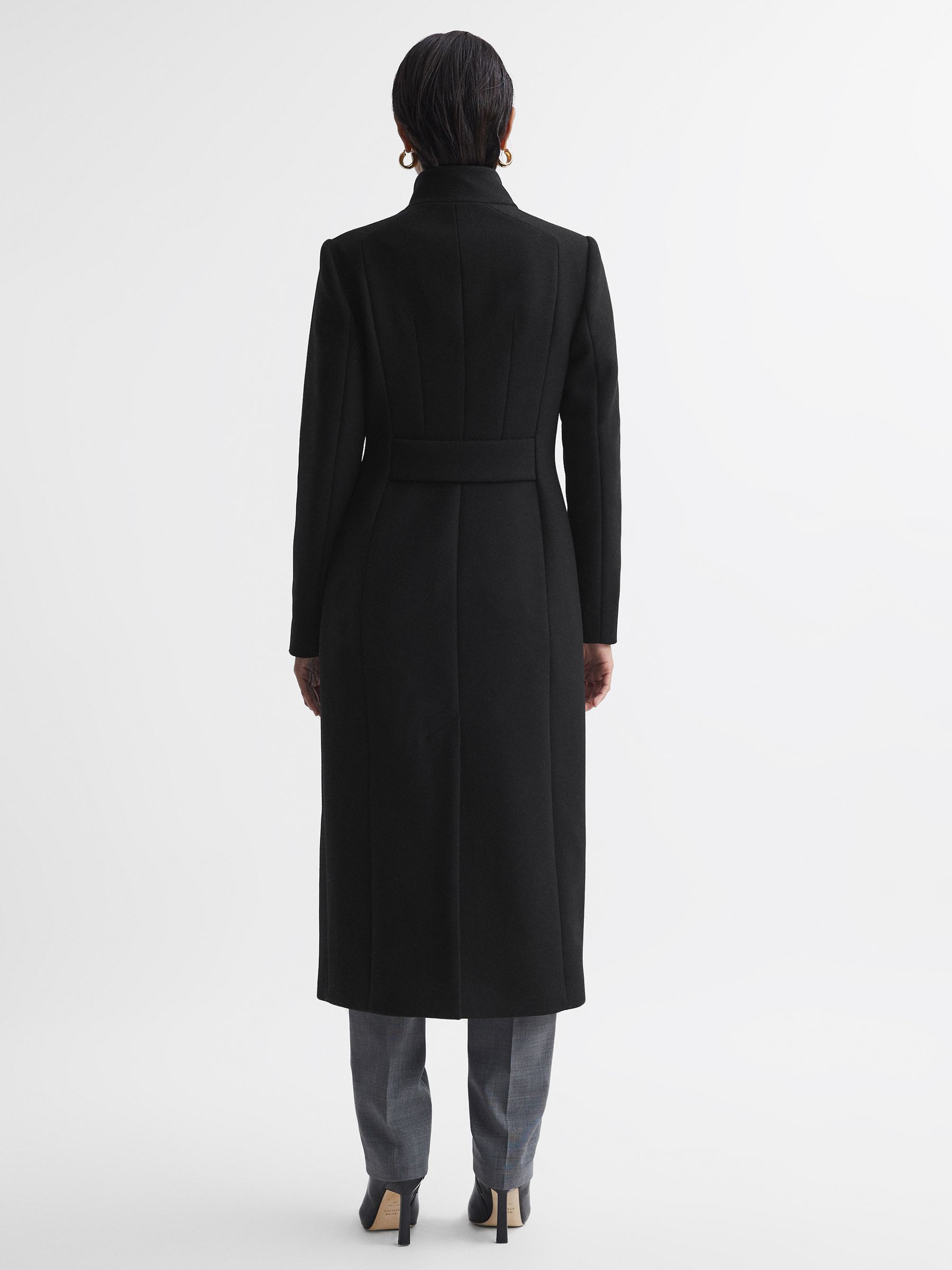 Petite Tailored Wool Blend Longline Coat in Black - Image 4 of 5